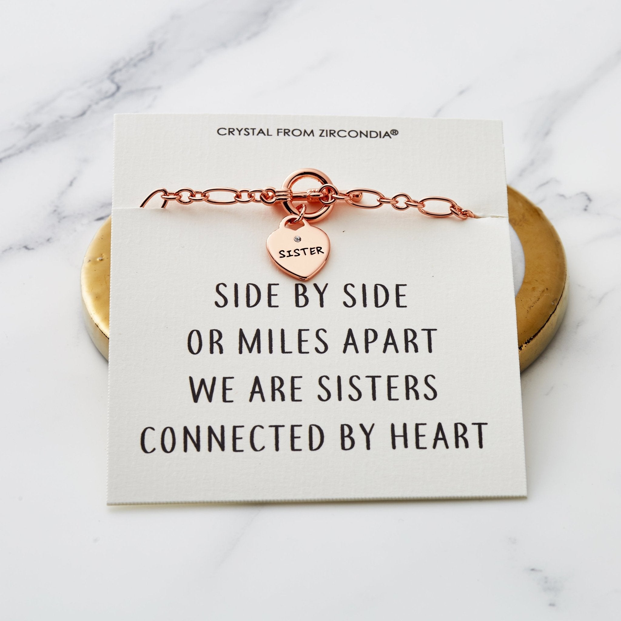 Rose Gold Plated Sister Friendship Quote Charm Bracelet Created with Zircondia® Crystals