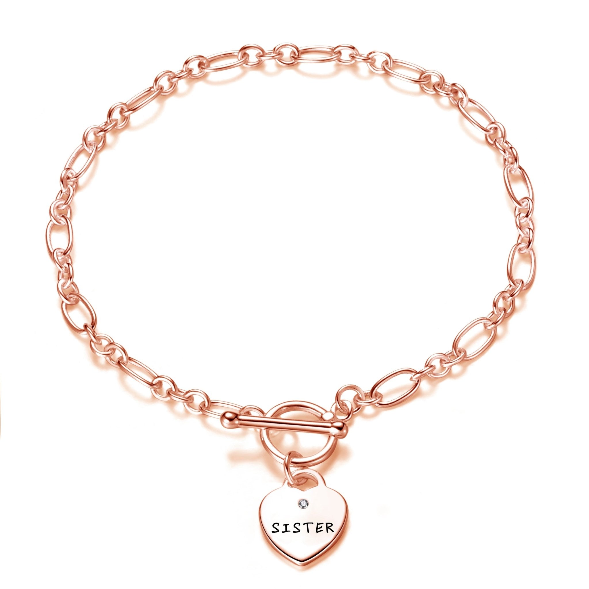Rose Gold Plated Sister Friendship Quote Charm Bracelet Created with Zircondia® Crystals