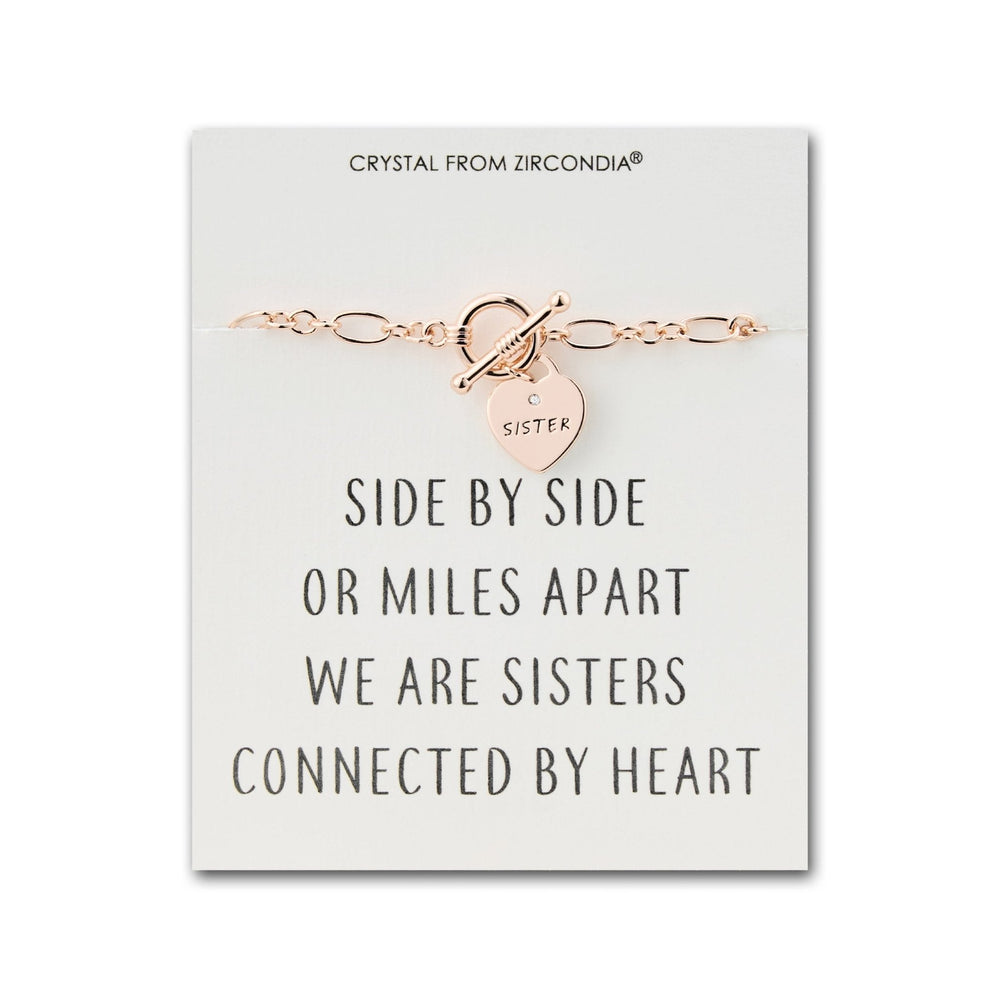 Rose Gold Plated Sister Friendship Quote Charm Bracelet Created with Zircondia® Crystals
