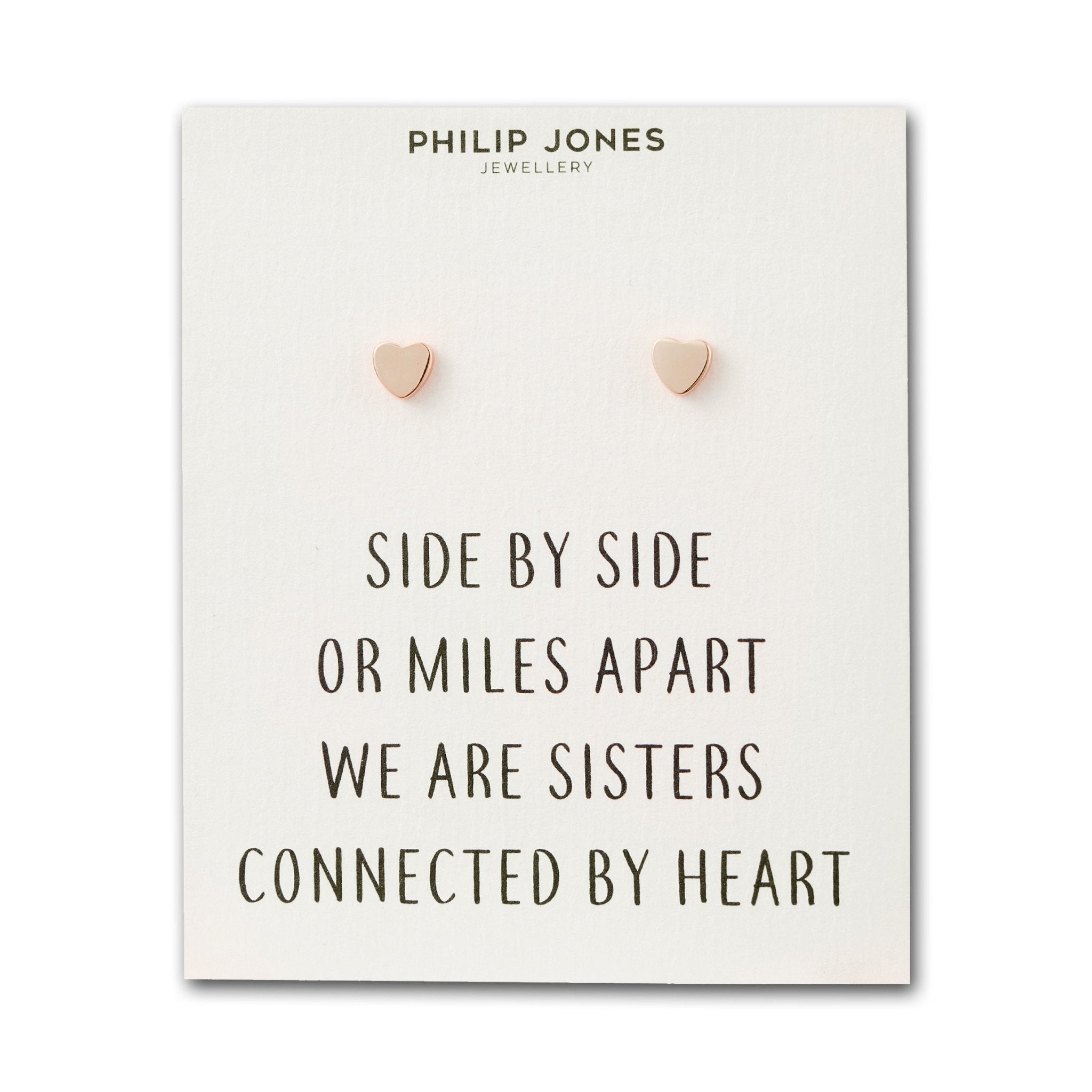 Rose Gold Plated Sister Heart Stud Earrings with Quote Card