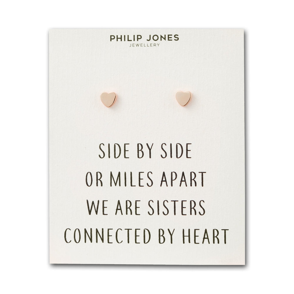 Rose Gold Plated Sister Heart Stud Earrings with Quote Card