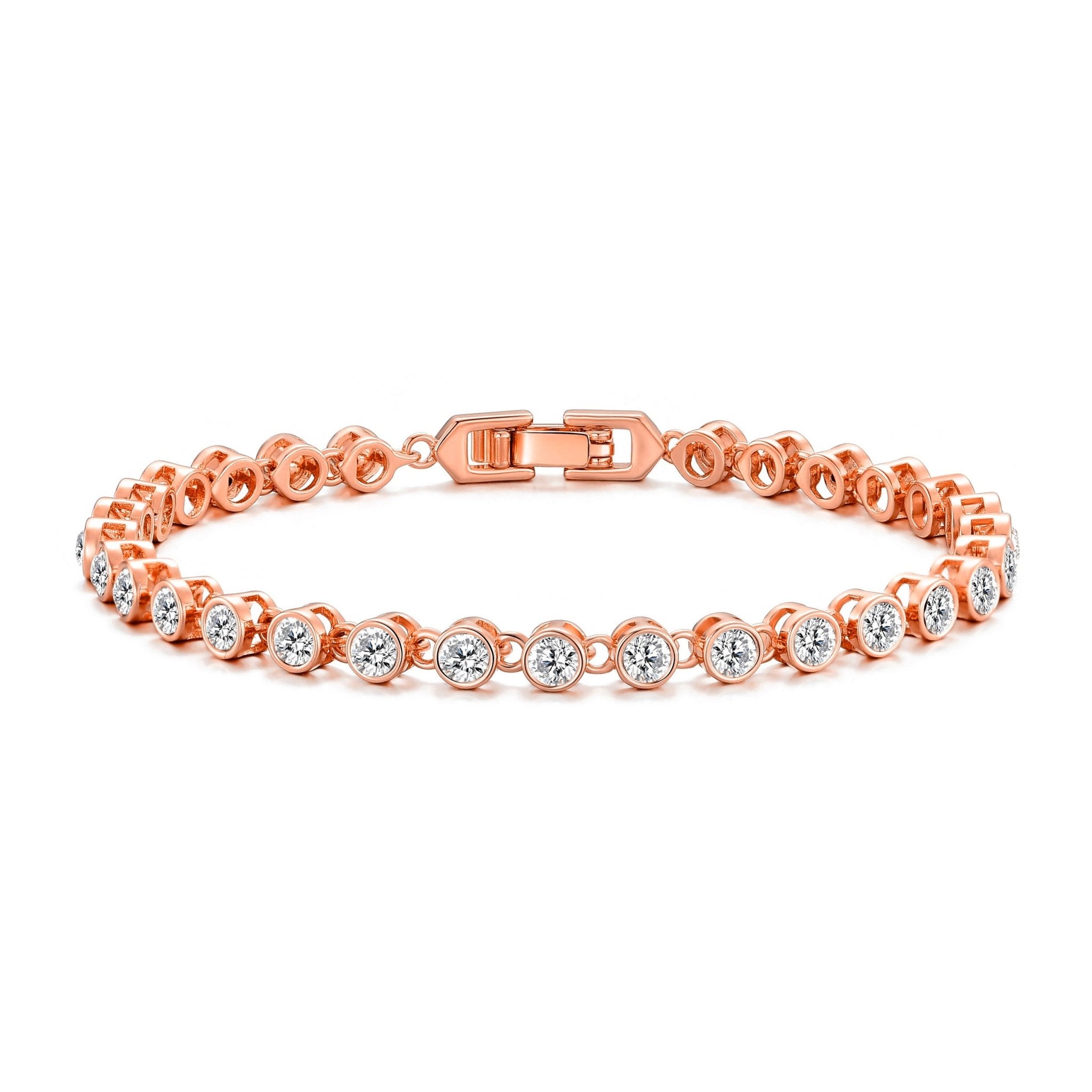 Rose Gold Plated Solitaire Bracelet Created with Zircondia® Crystals