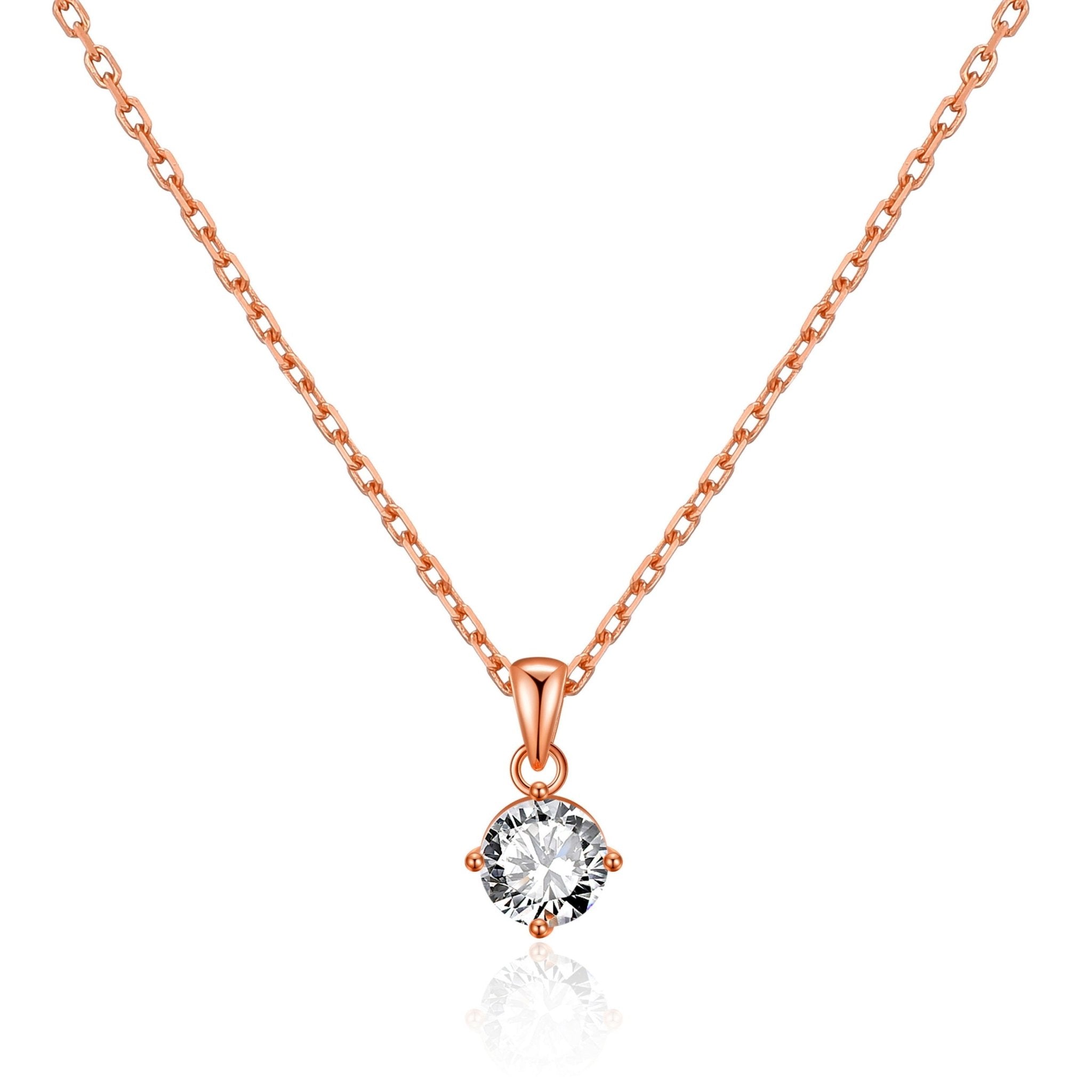 Rose Gold Plated Solitaire Necklace Created with Zircondia® Crystals