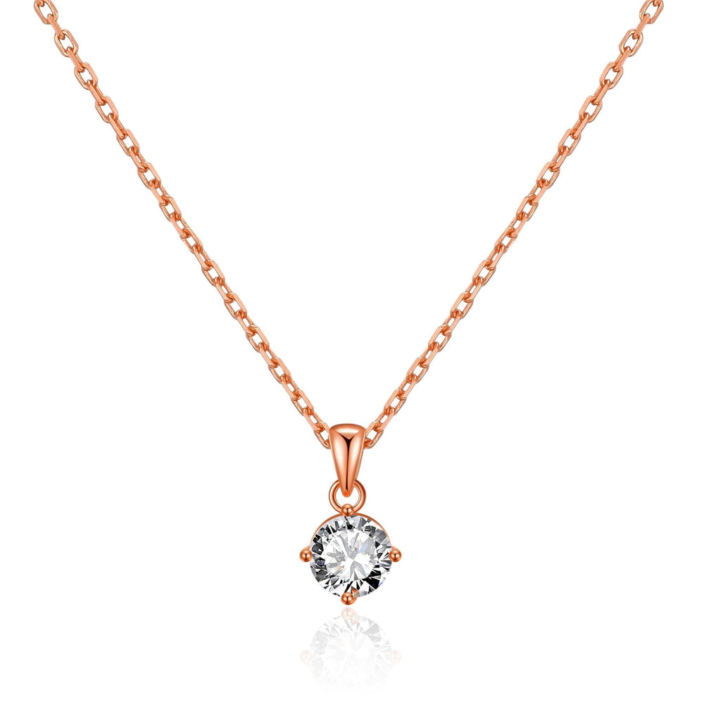 Rose Gold Plated Solitaire Necklace Created with Zircondia® Crystals