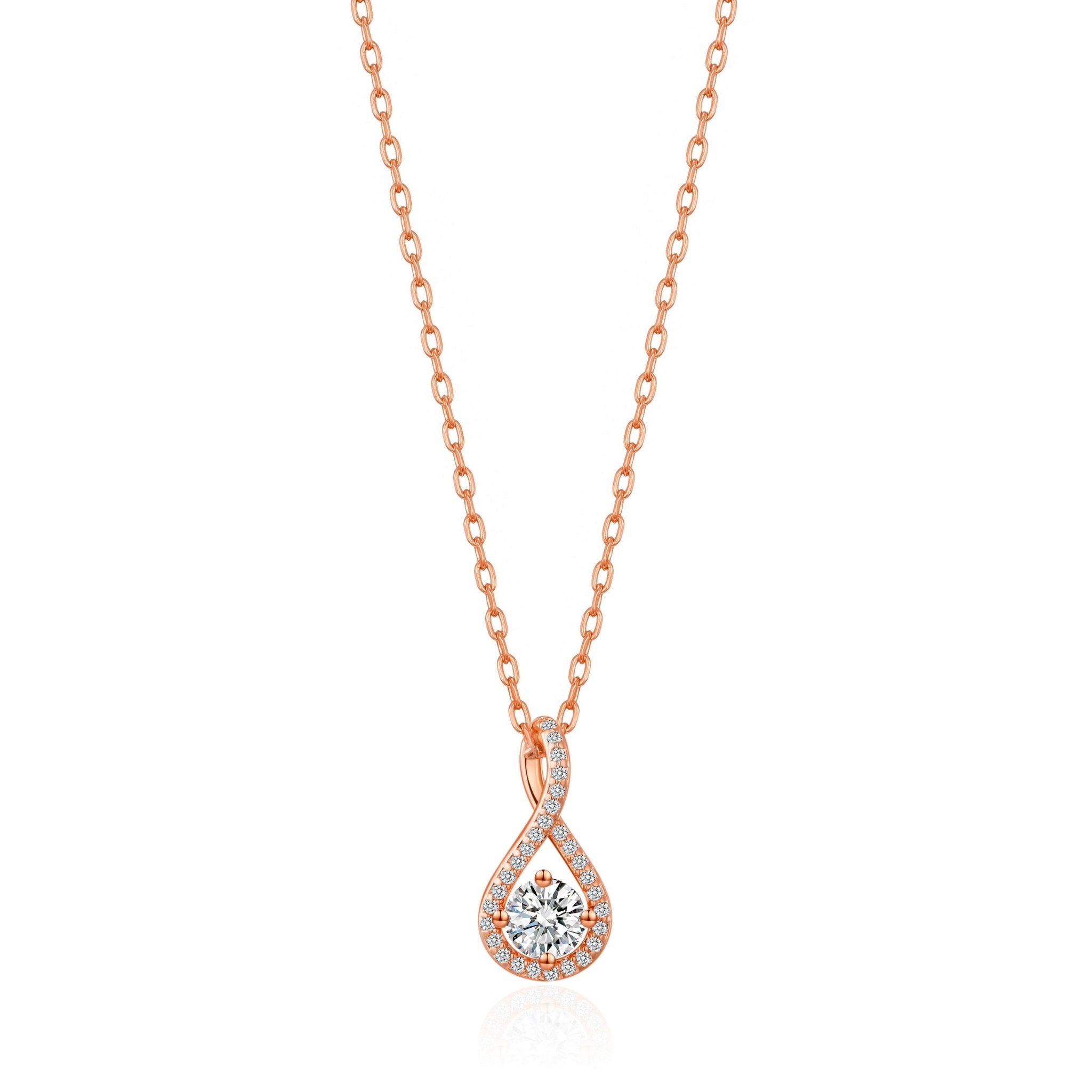 Rose Gold Plated Solitaire Twist Necklace Created with Zircondia® Crystals