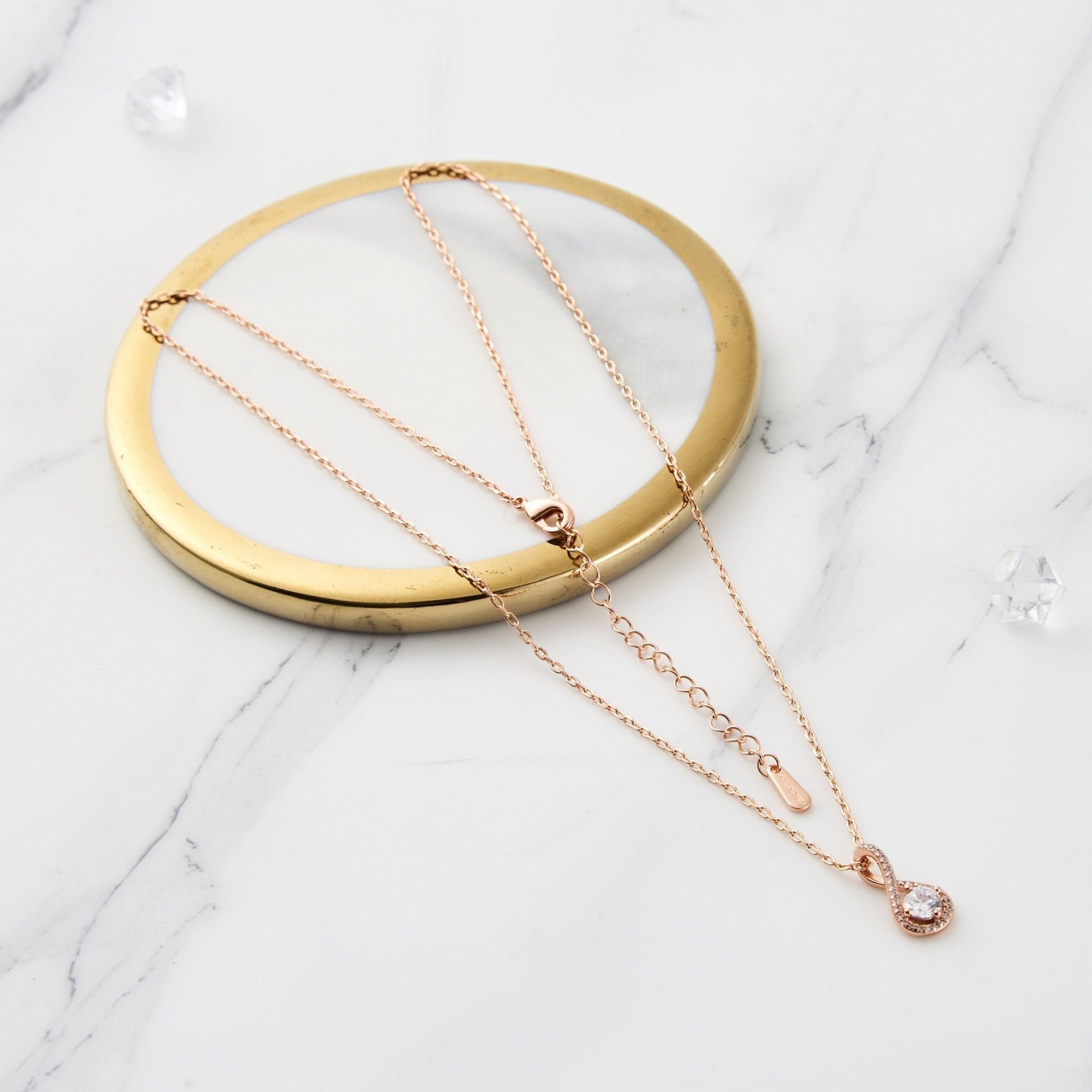 Rose Gold Plated Solitaire Twist Necklace Created with Zircondia® Crystals