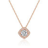 Rose Gold Plated Square Halo Necklace Created with Zircondia® Crystals