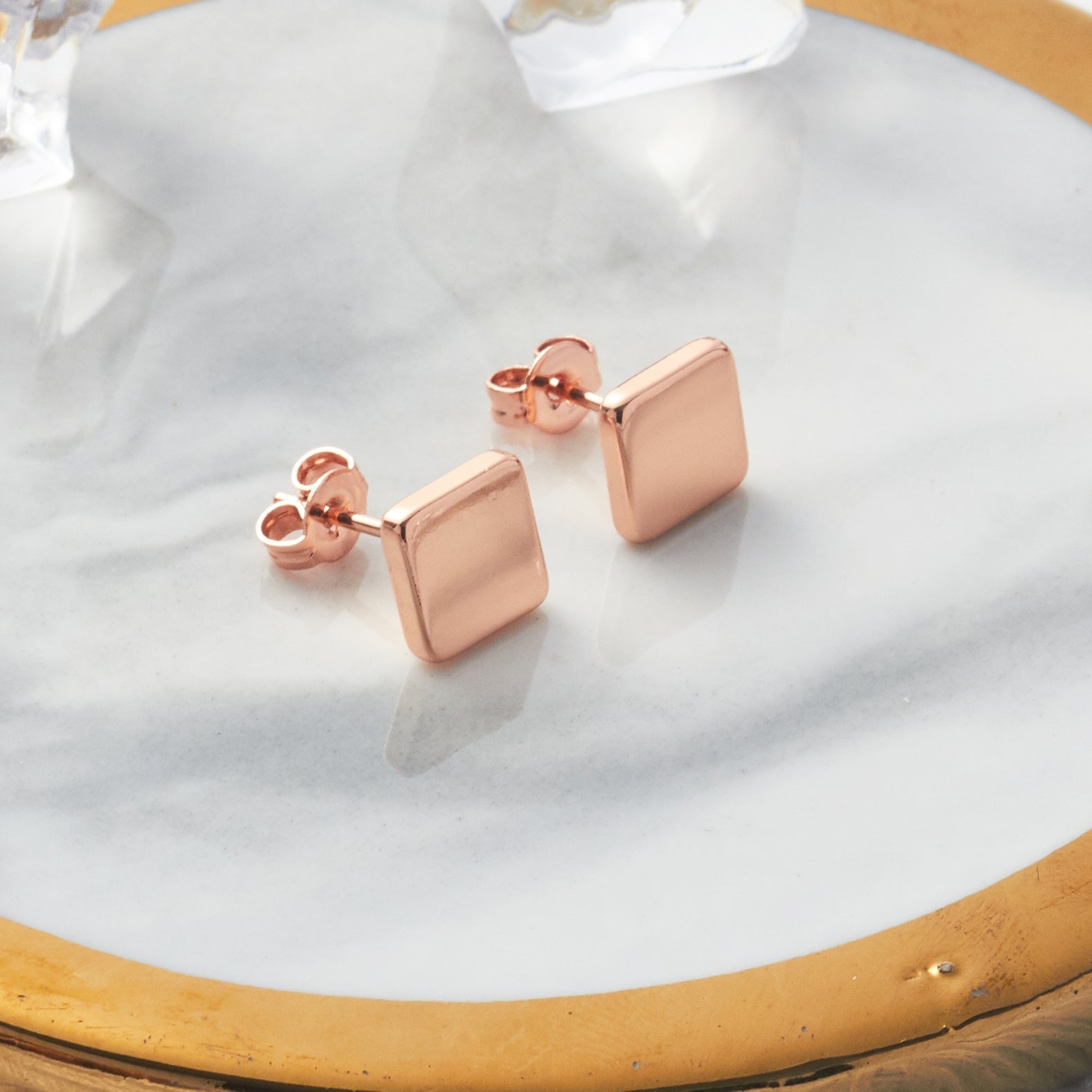 Rose Gold Plated Square Stud Earrings