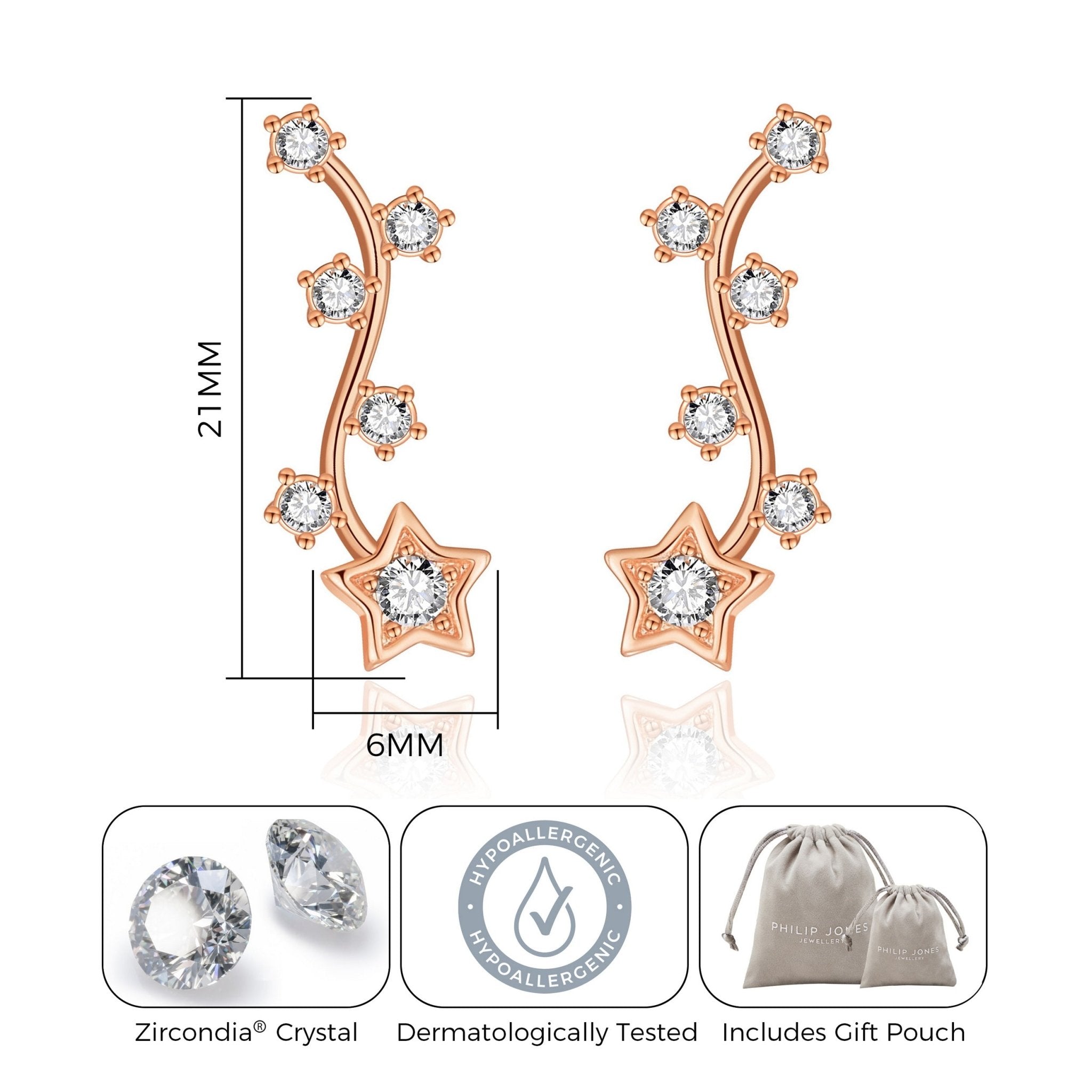 Rose Gold Plated Star Climber Earrings Created with Zircondia® Crystals