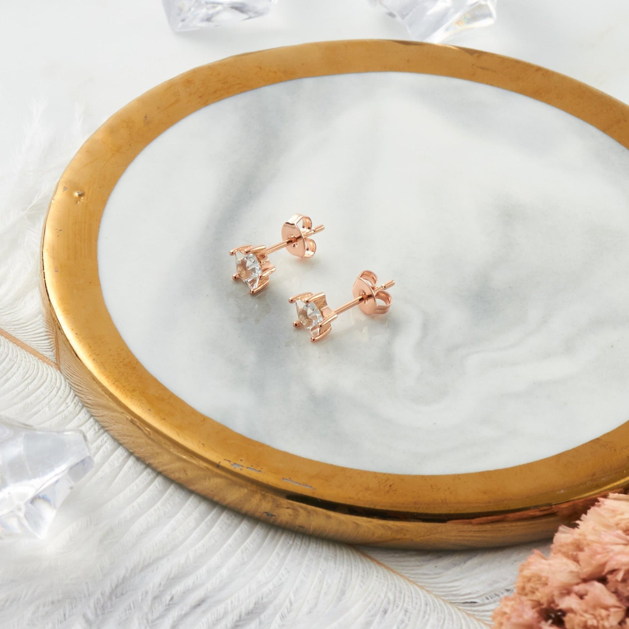 Rose Gold Plated Star Earrings Created with Zircondia® Crystals