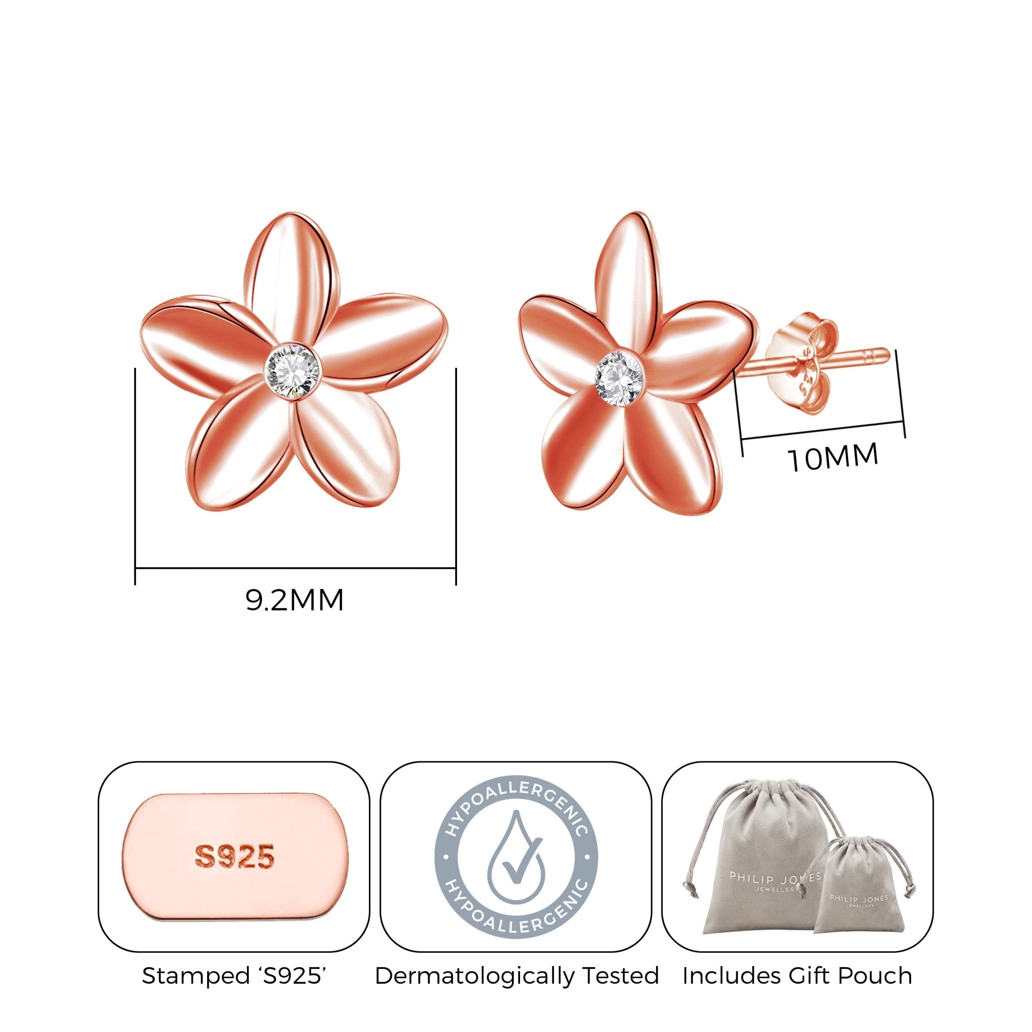 Rose Gold Plated Sterling Silver Flower Earrings Created with Zircondia® Crystals