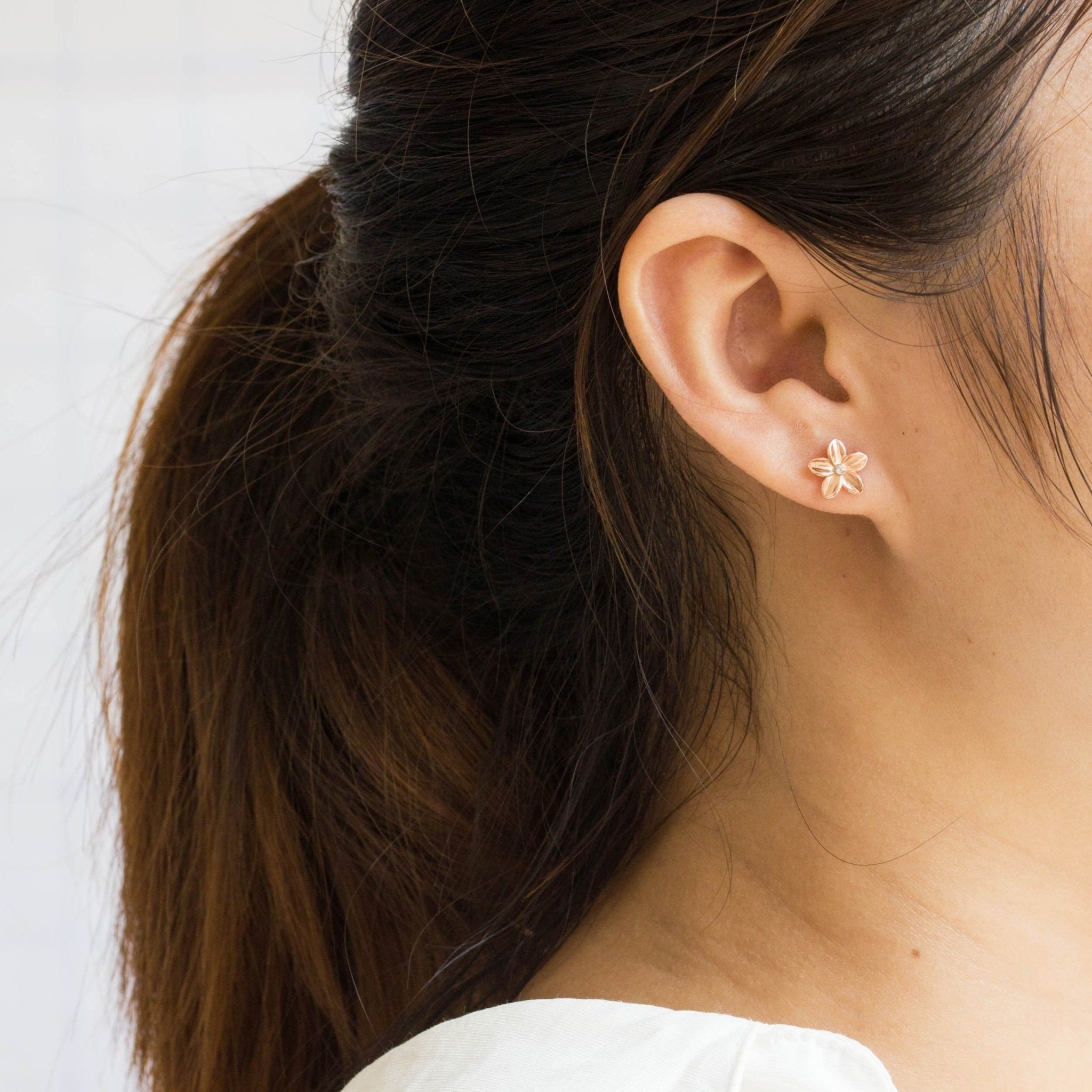 Rose Gold Plated Sterling Silver Flower Earrings Created with Zircondia® Crystals