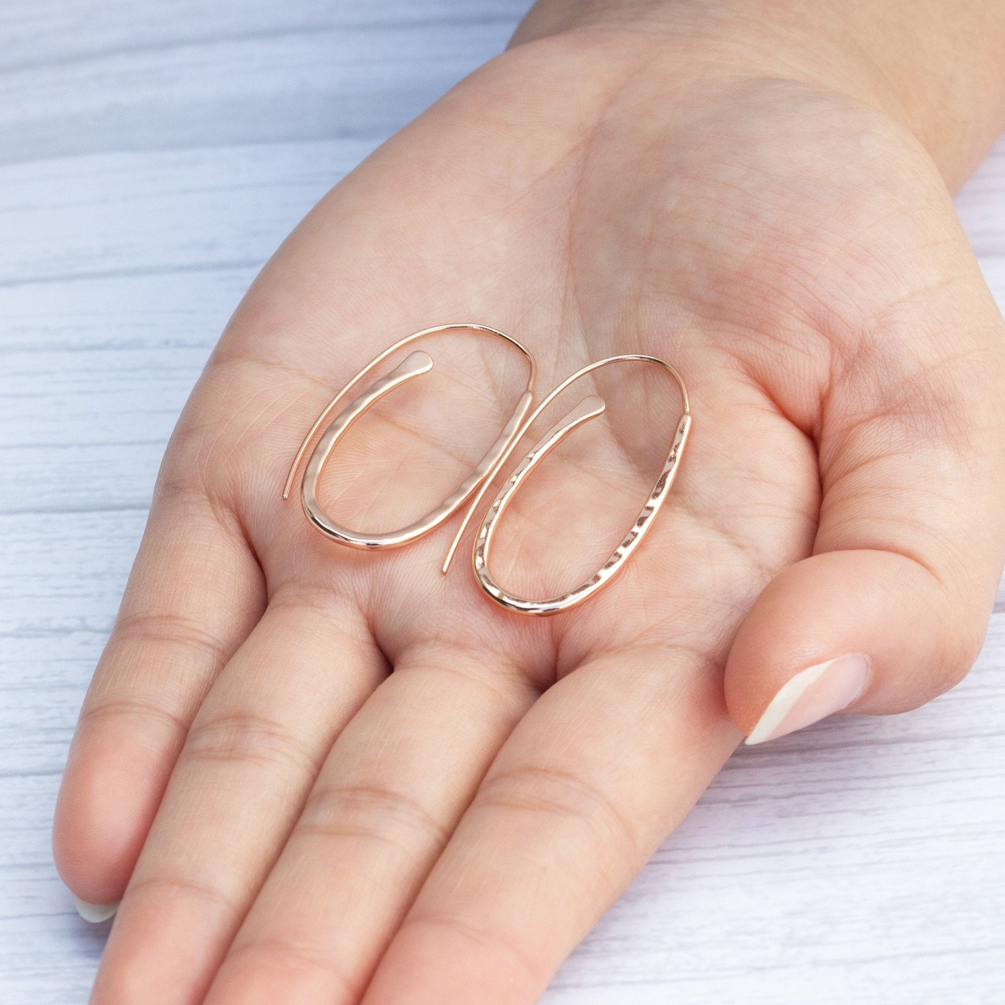 Rose Gold Plated Sterling Silver Hammered Hoop Earrings