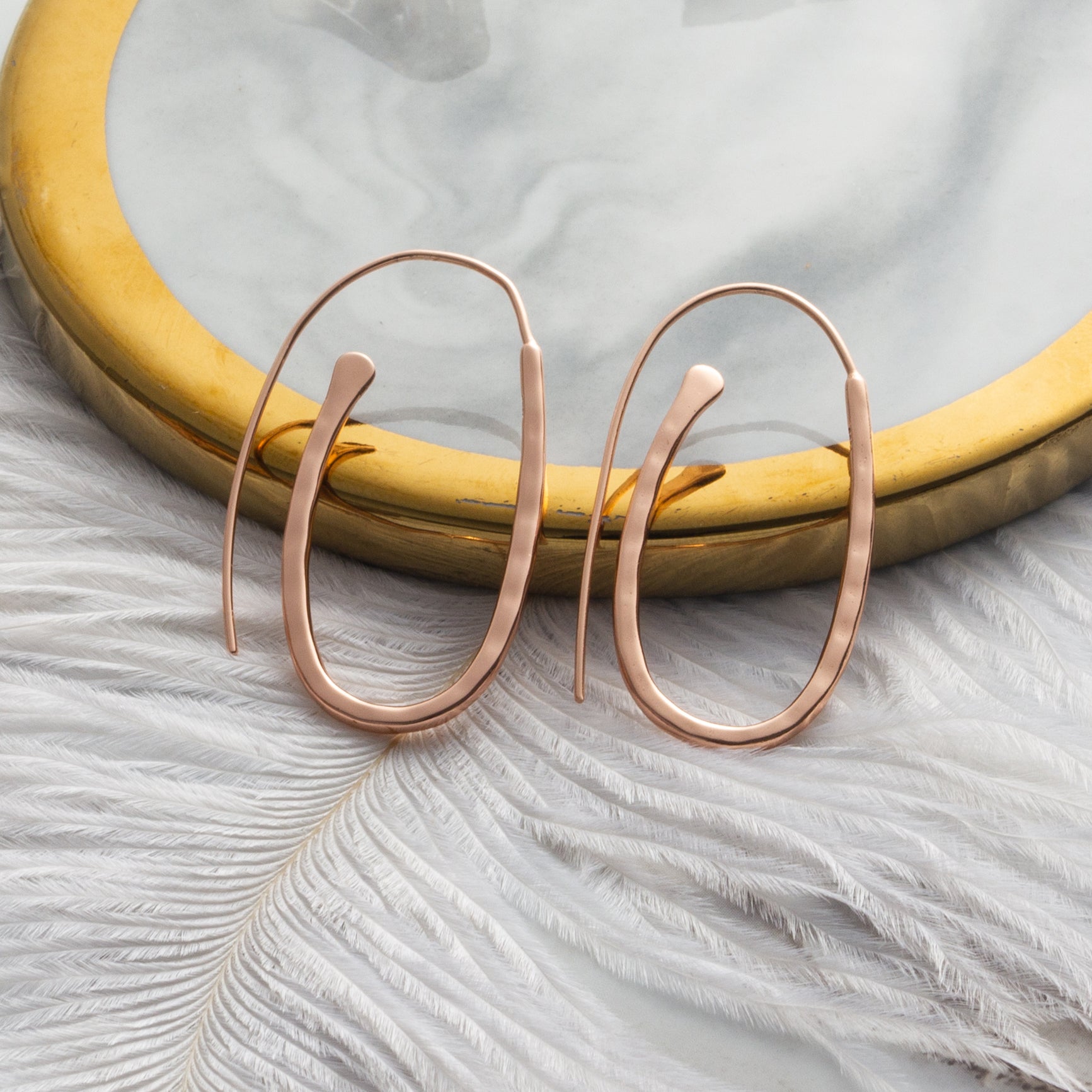 Rose Gold Plated Sterling Silver Hammered Hoop Earrings