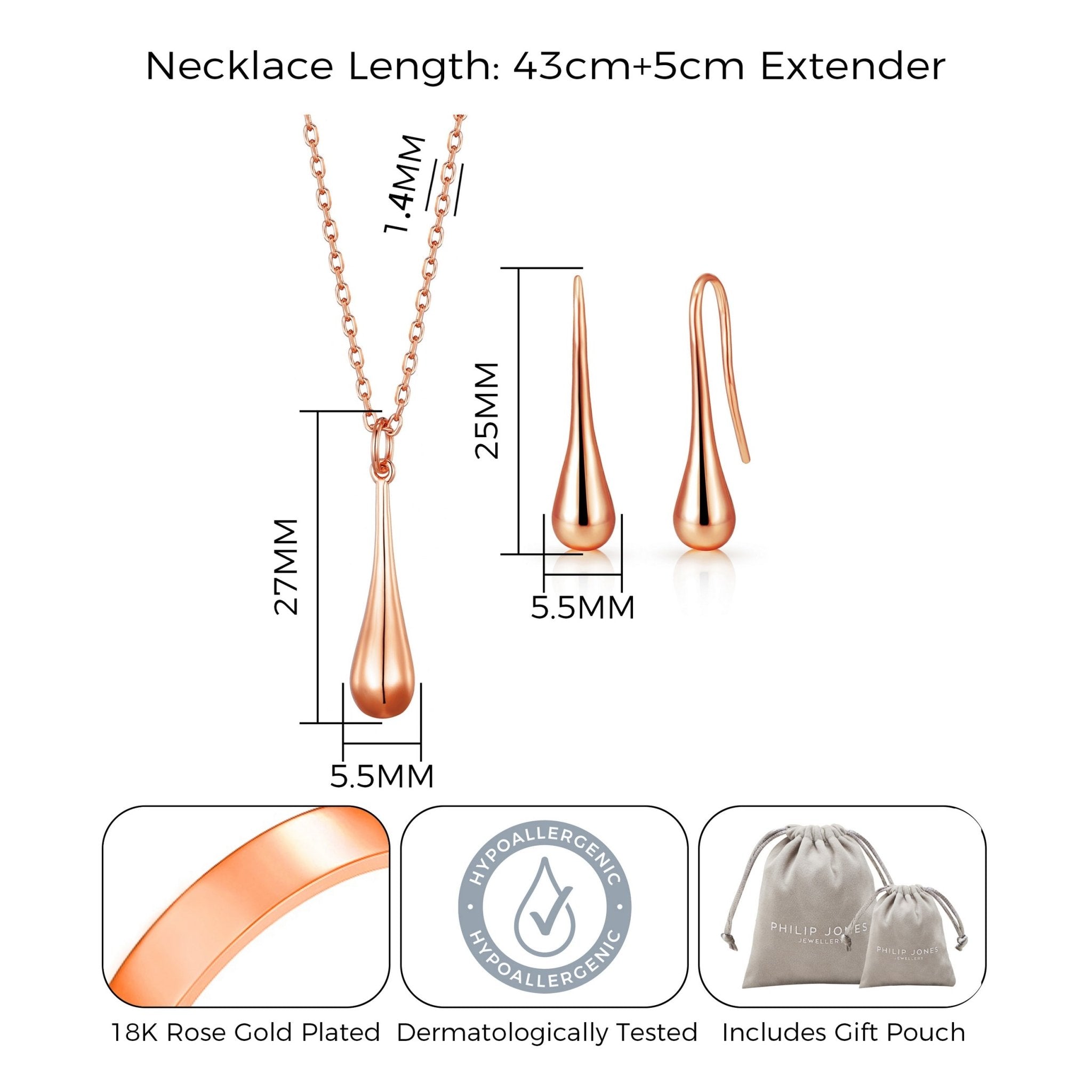 Rose Gold Plated Teardrop Set