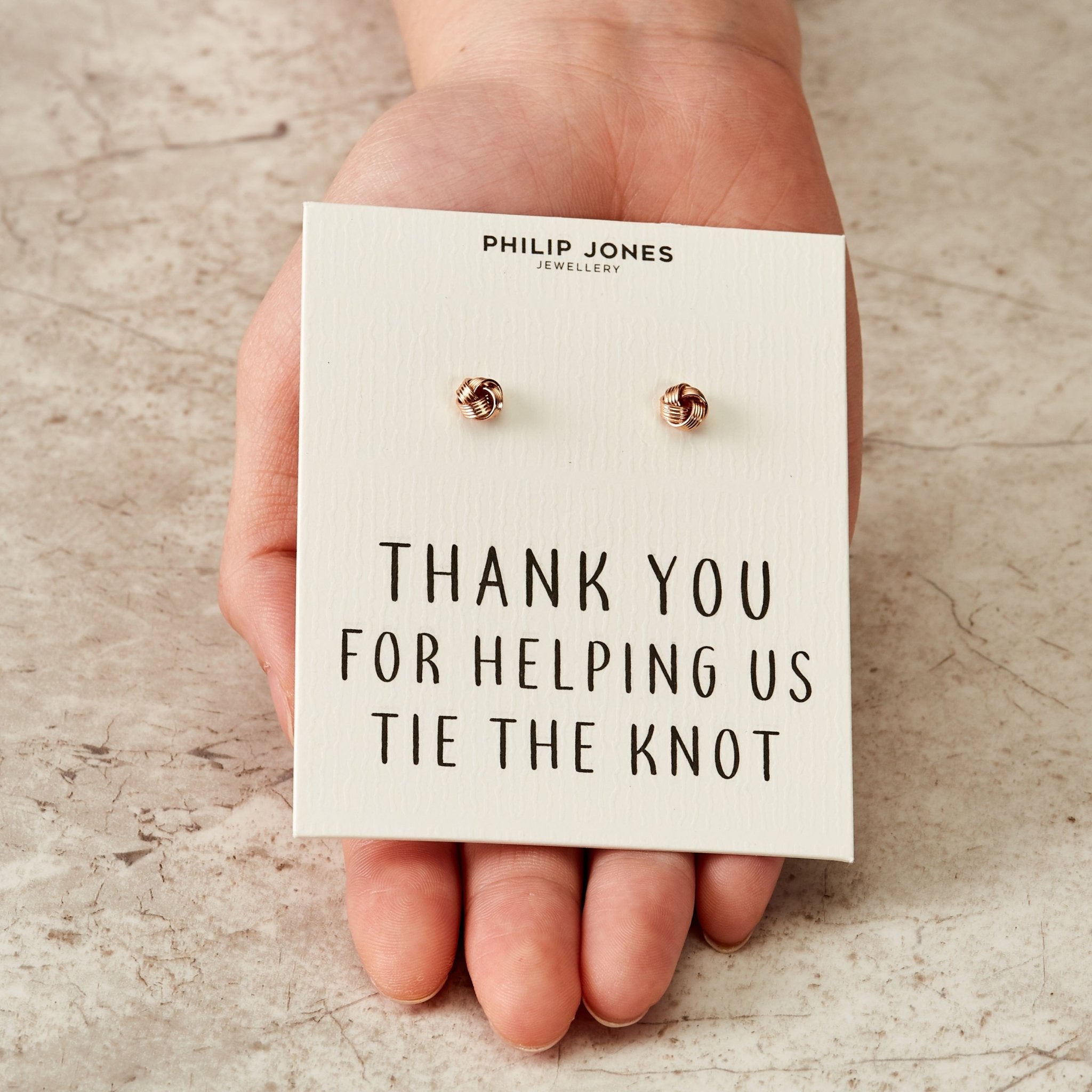 Rose Gold Plated Thank You for Helping us Tie The Knot Wedding Earrings with Quote Card