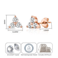 Rose Gold Plated Three Stone Earrings Created with Zircondia® Crystals