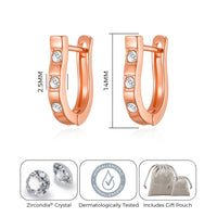 Rose Gold Plated Three Stone Hoop Earrings Created with Zircondia® Crystals