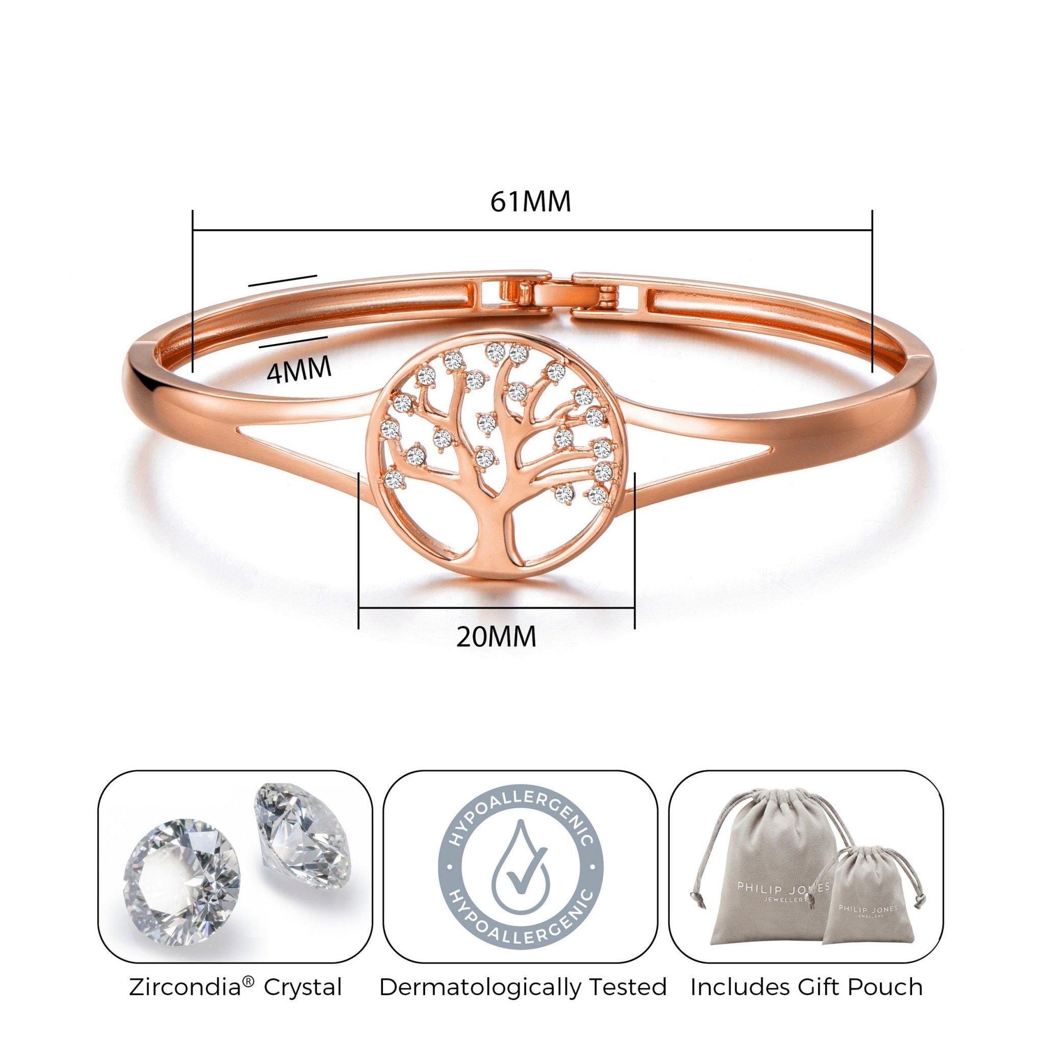 Rose Gold Plated Tree of Life Bangle Created with Zircondia® Crystals (7 Inch)