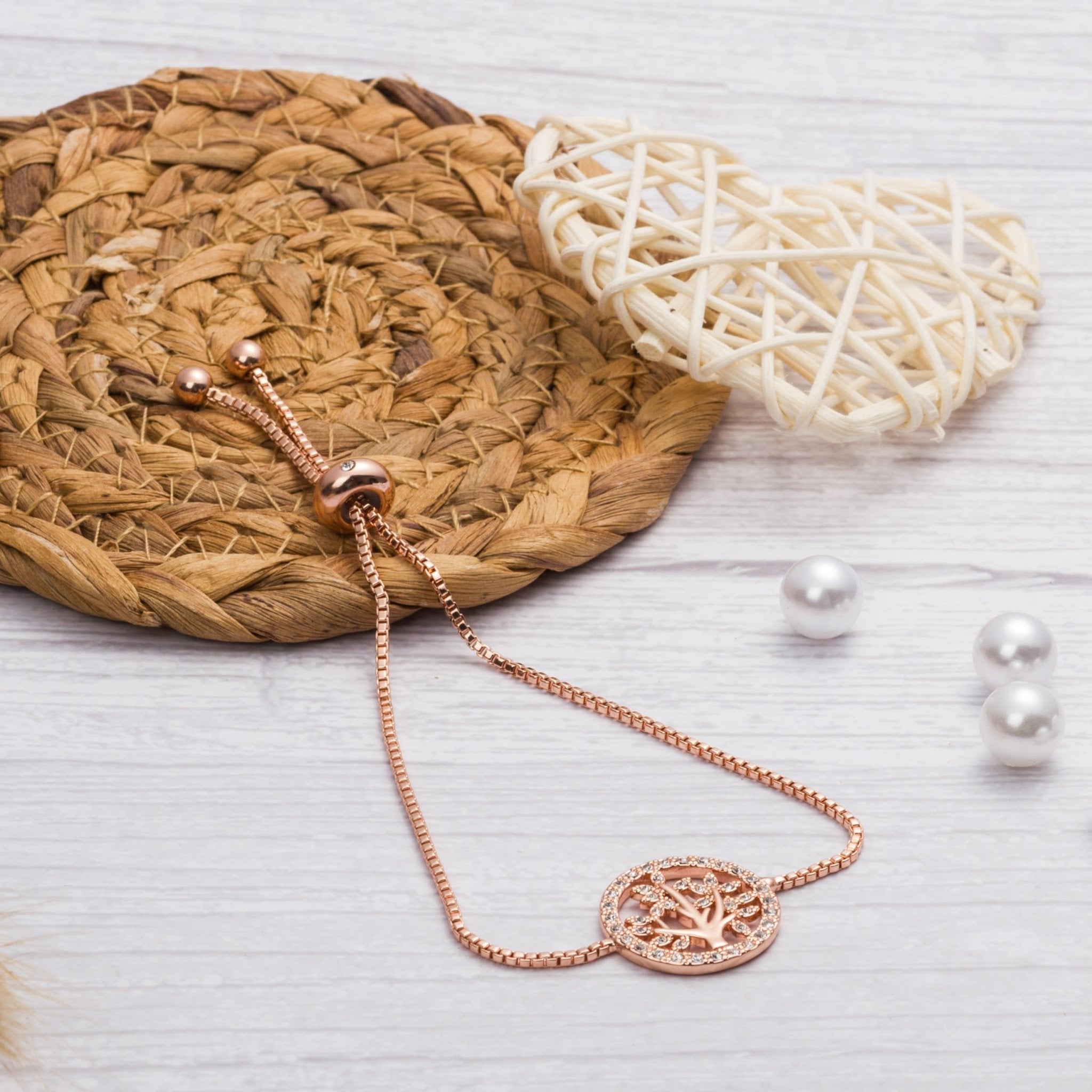 Rose Gold Plated Tree of Life Bracelet Created with Zircondia® Crystals