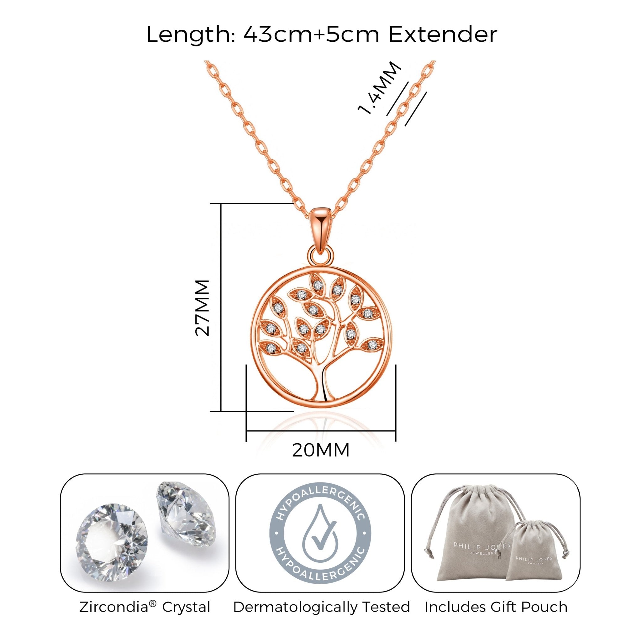 Rose Gold Plated Tree of Life Necklace Created with Zircondia® Crystals