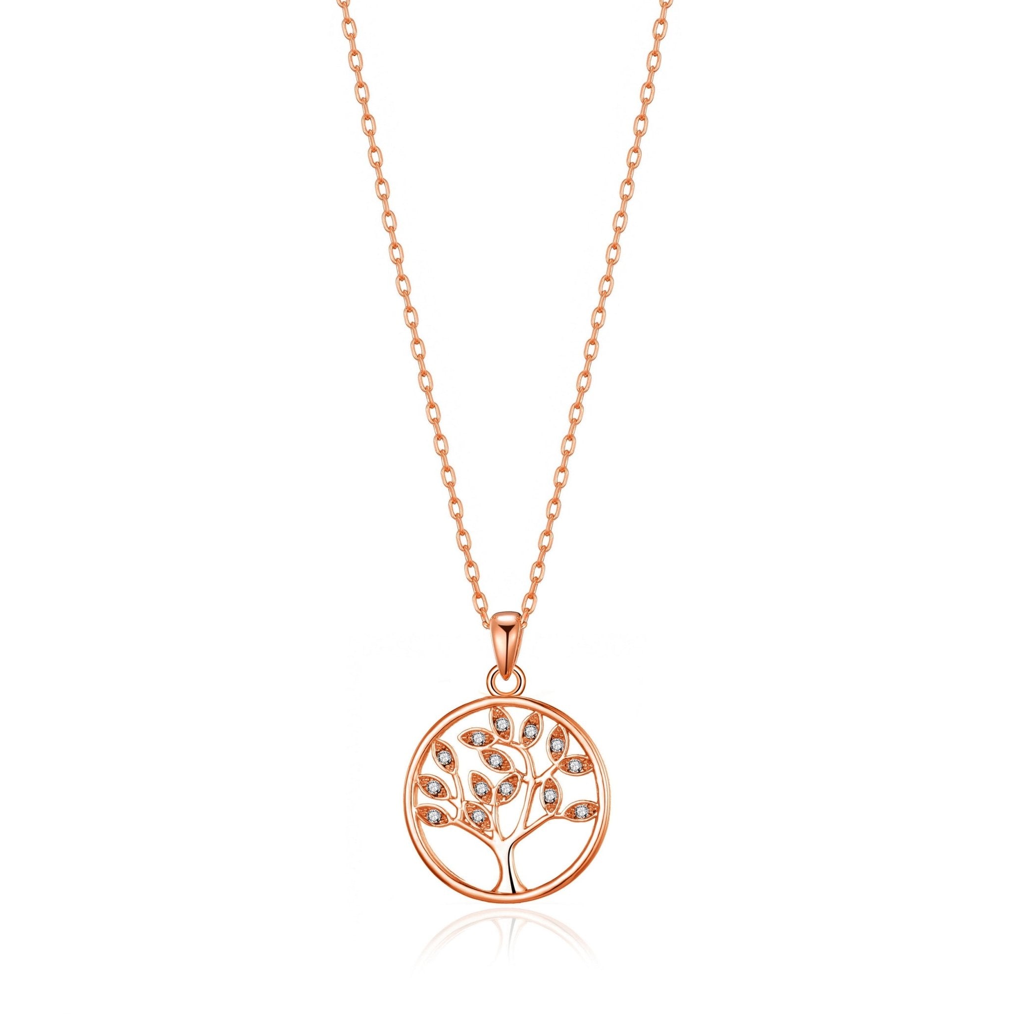 Rose Gold Plated Tree of Life Necklace Created with Zircondia® Crystals