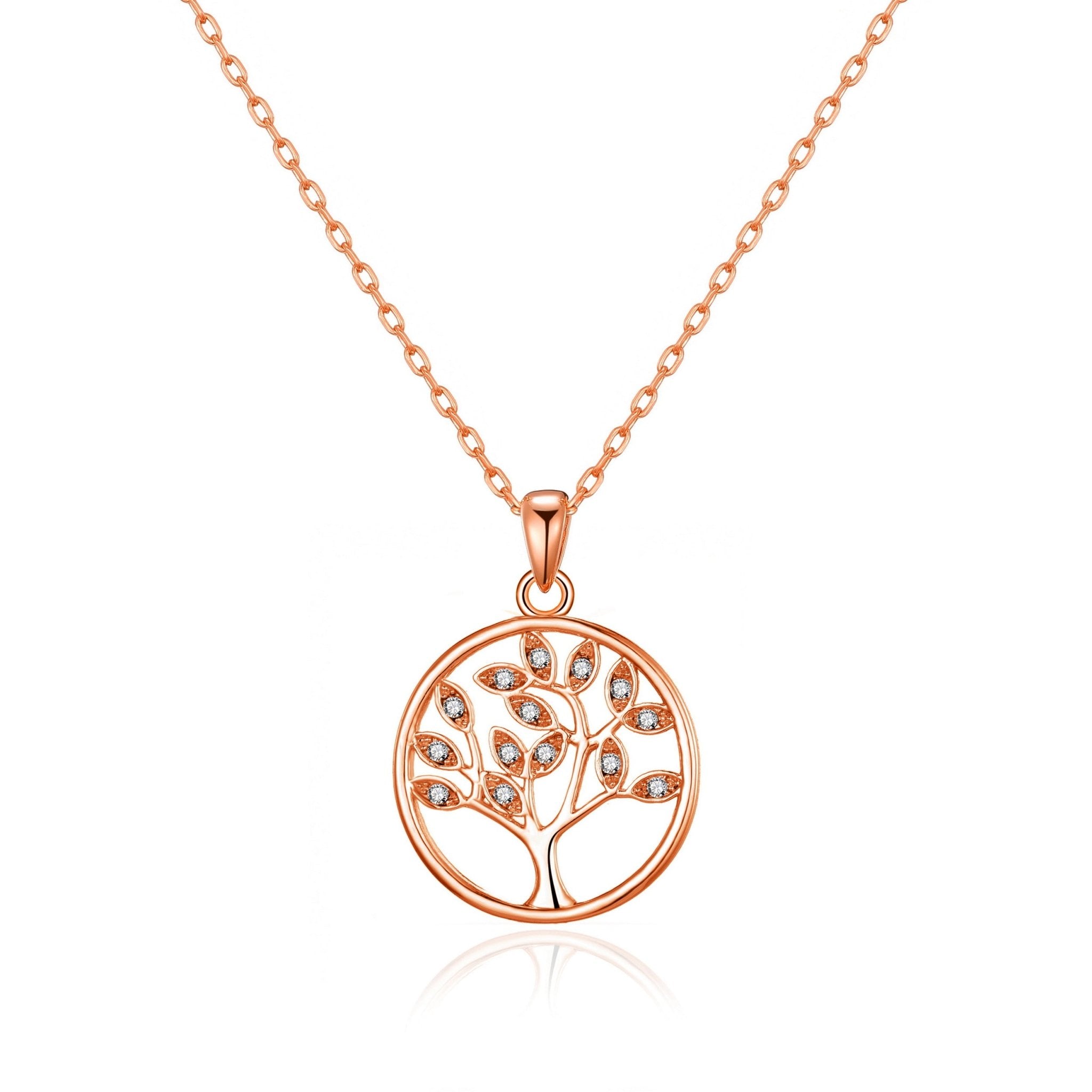 Rose Gold Plated Tree of Life Necklace Created with Zircondia® Crystals