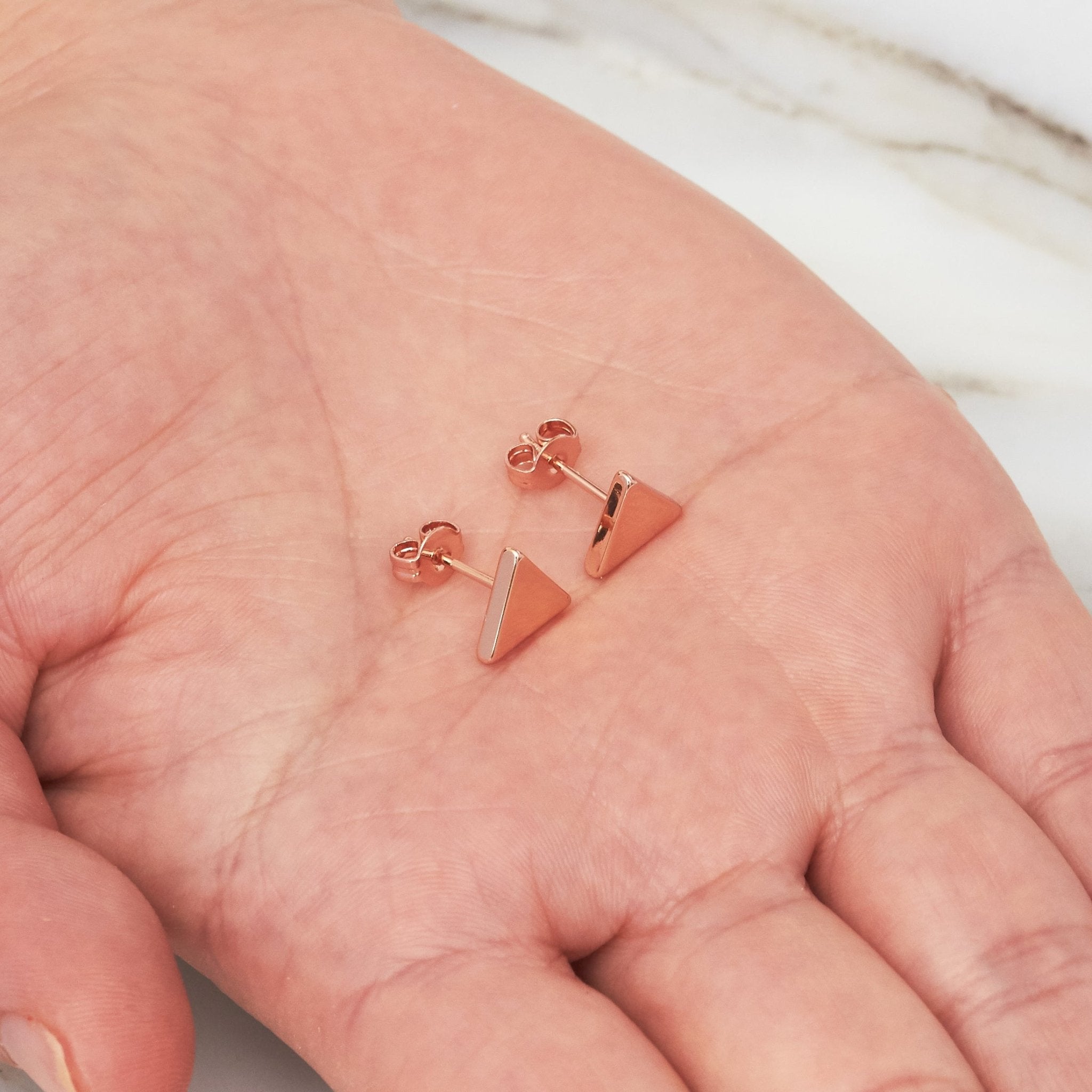 Rose Gold Plated Triangle Stud Earrings
