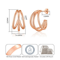 Rose Gold Plated Triple Illusion Hoop Earrings