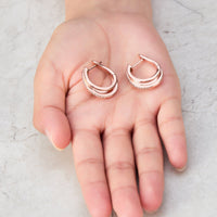 Rose Gold Plated Triple Illusion Hoop Earrings Created with Zircondia® Crystals