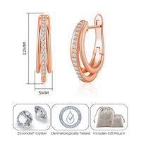 Rose Gold Plated Triple Illusion Hoop Earrings Created with Zircondia® Crystals