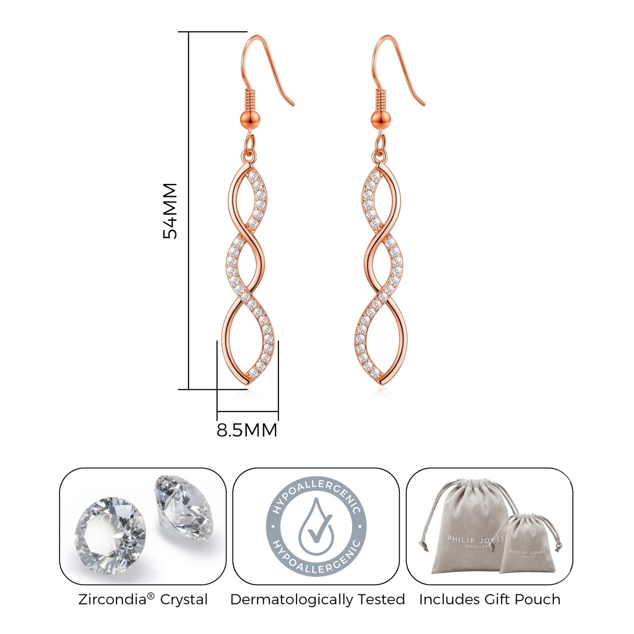 Rose Gold Plated Twist Drop Earrings Created with Zircondia® Crystals