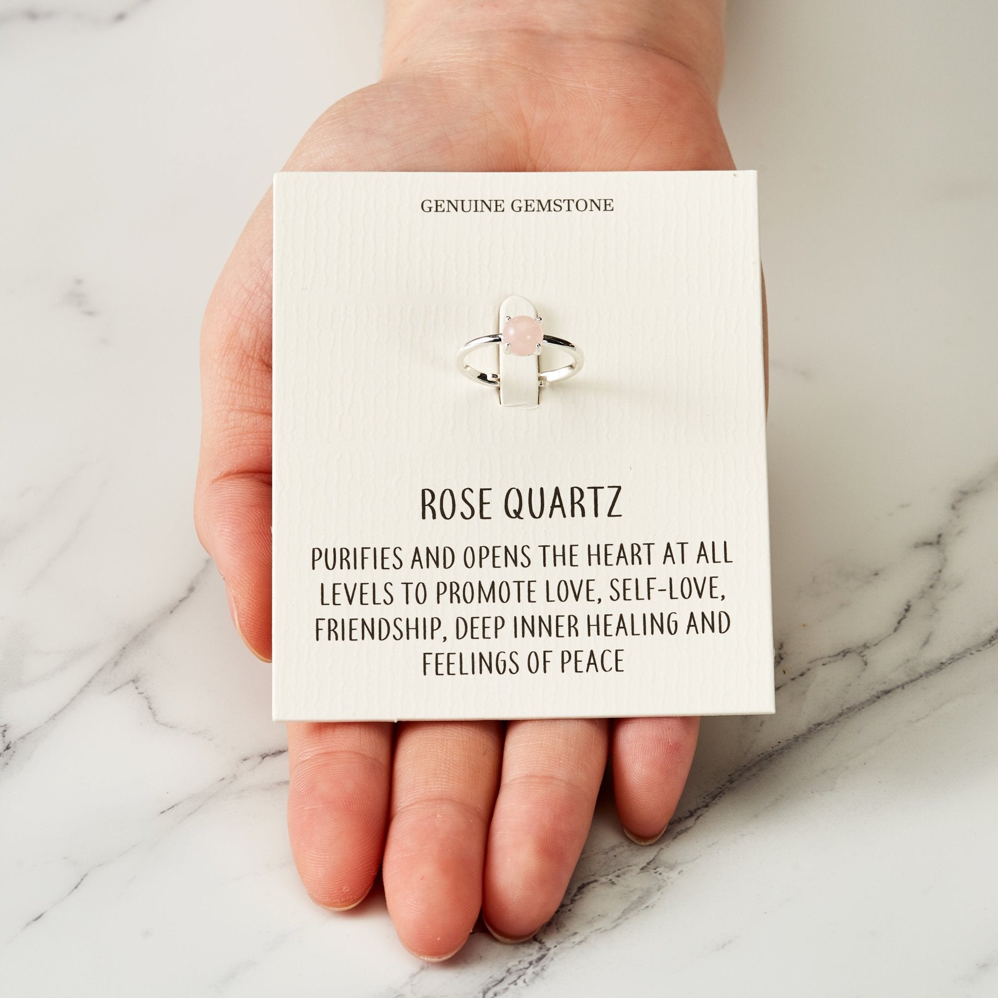 Rose Quartz Adjustable Ring with Quote Card