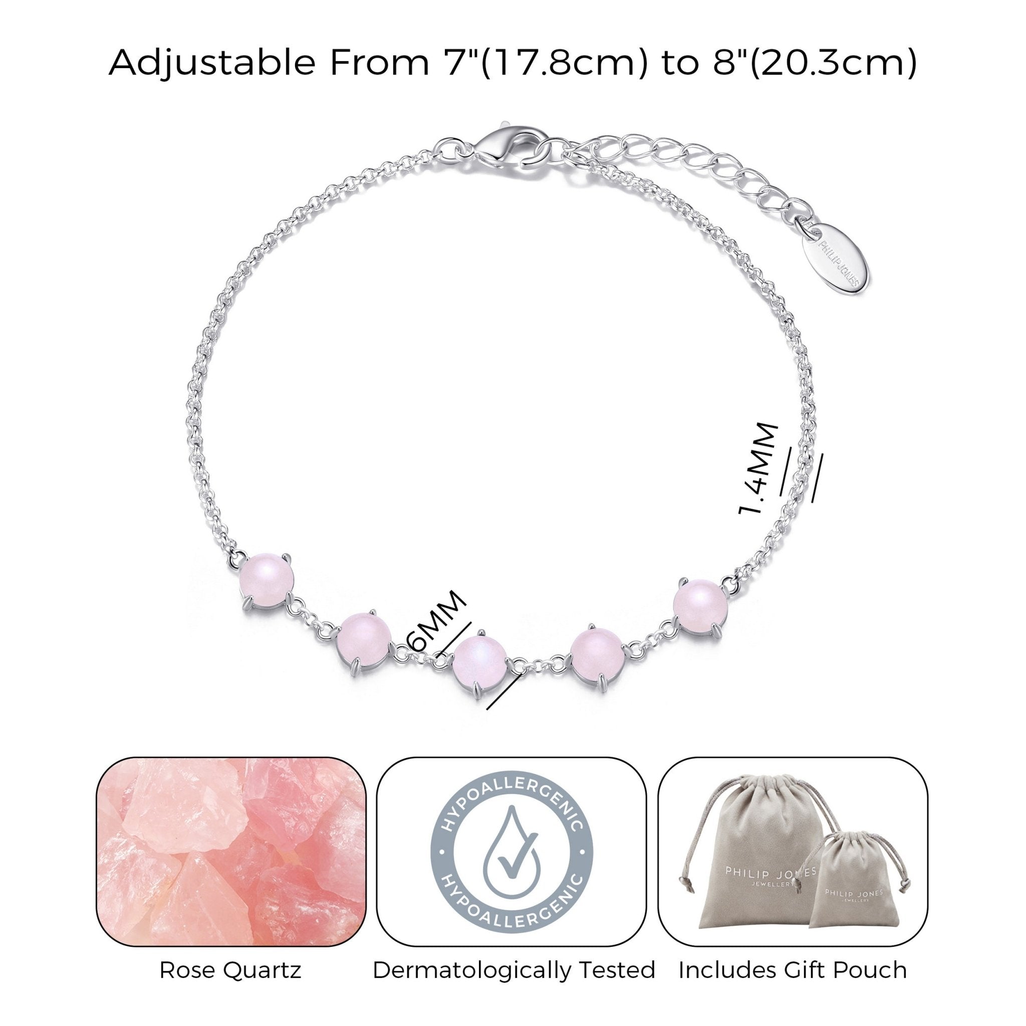 Rose Quartz Gemstone Bracelet with Quote Card