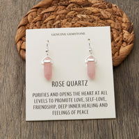 Rose Quartz Gemstone Drop Earrings with Quote Card