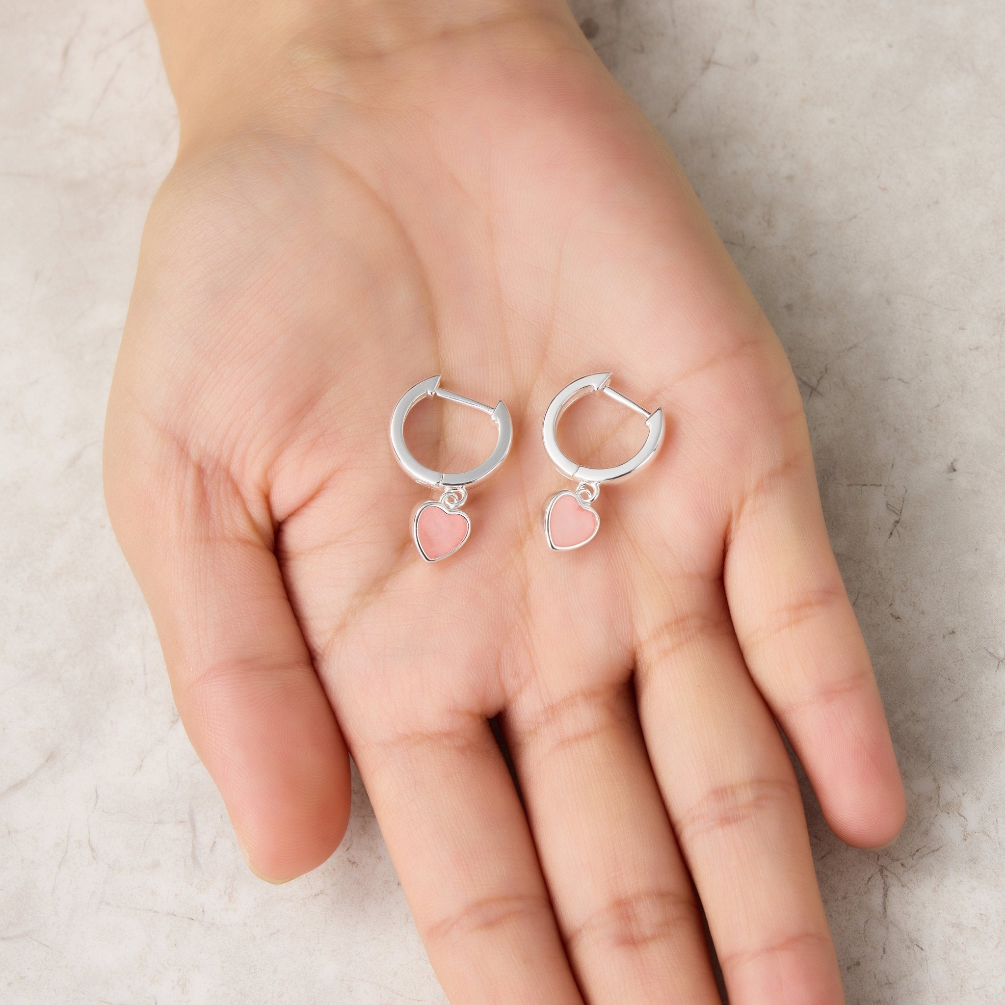 Rose Quartz Gemstone Heart Charm Hoop Earrings with Quote Card