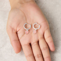 Rose Quartz Gemstone Heart Charm Hoop Earrings with Quote Card