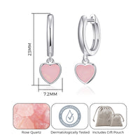 Rose Quartz Gemstone Heart Charm Hoop Earrings