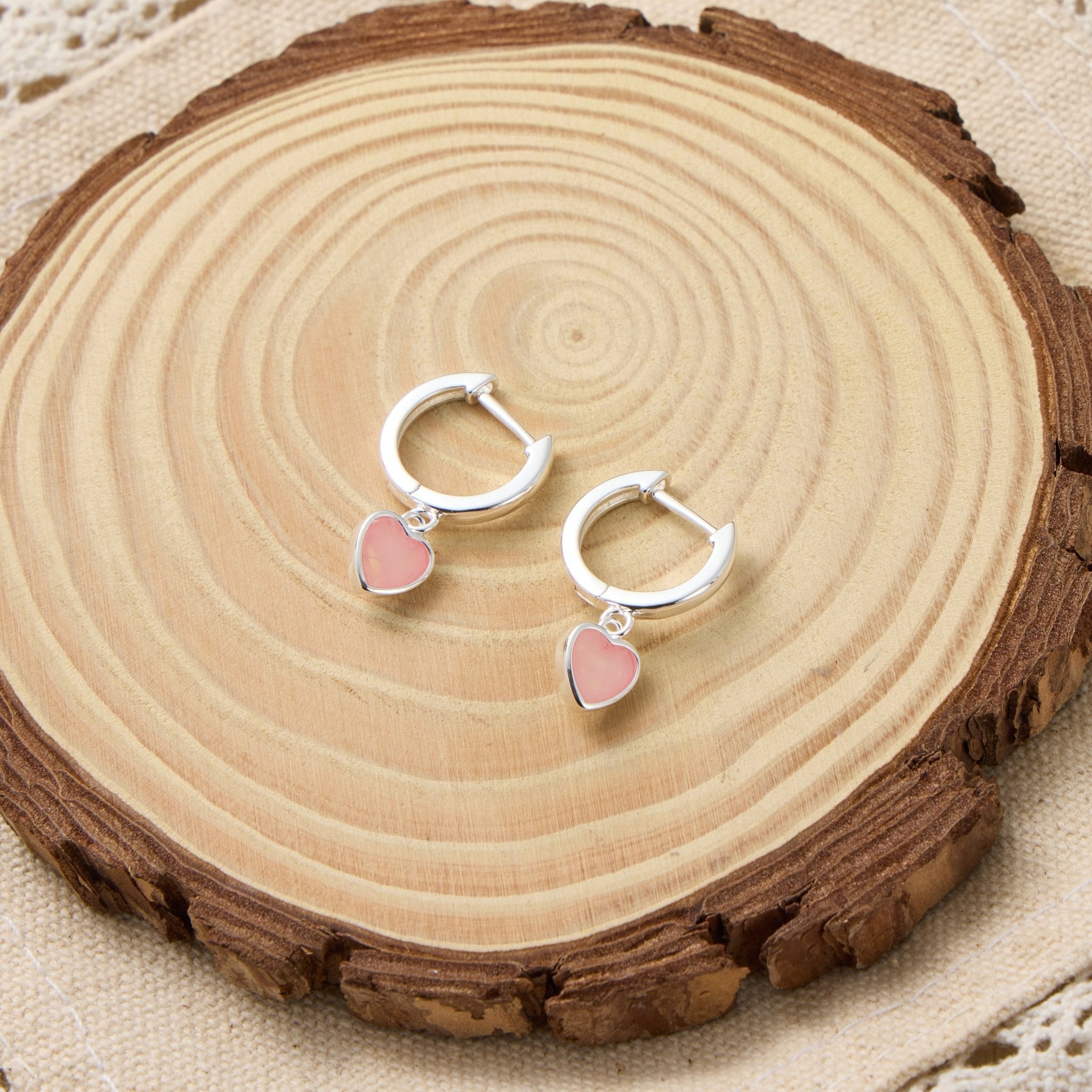 Rose Quartz Gemstone Heart Charm Hoop Earrings with Quote Card