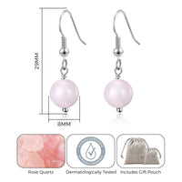 Rose Quartz Gemstone Round Drop Earrings with Quote Card