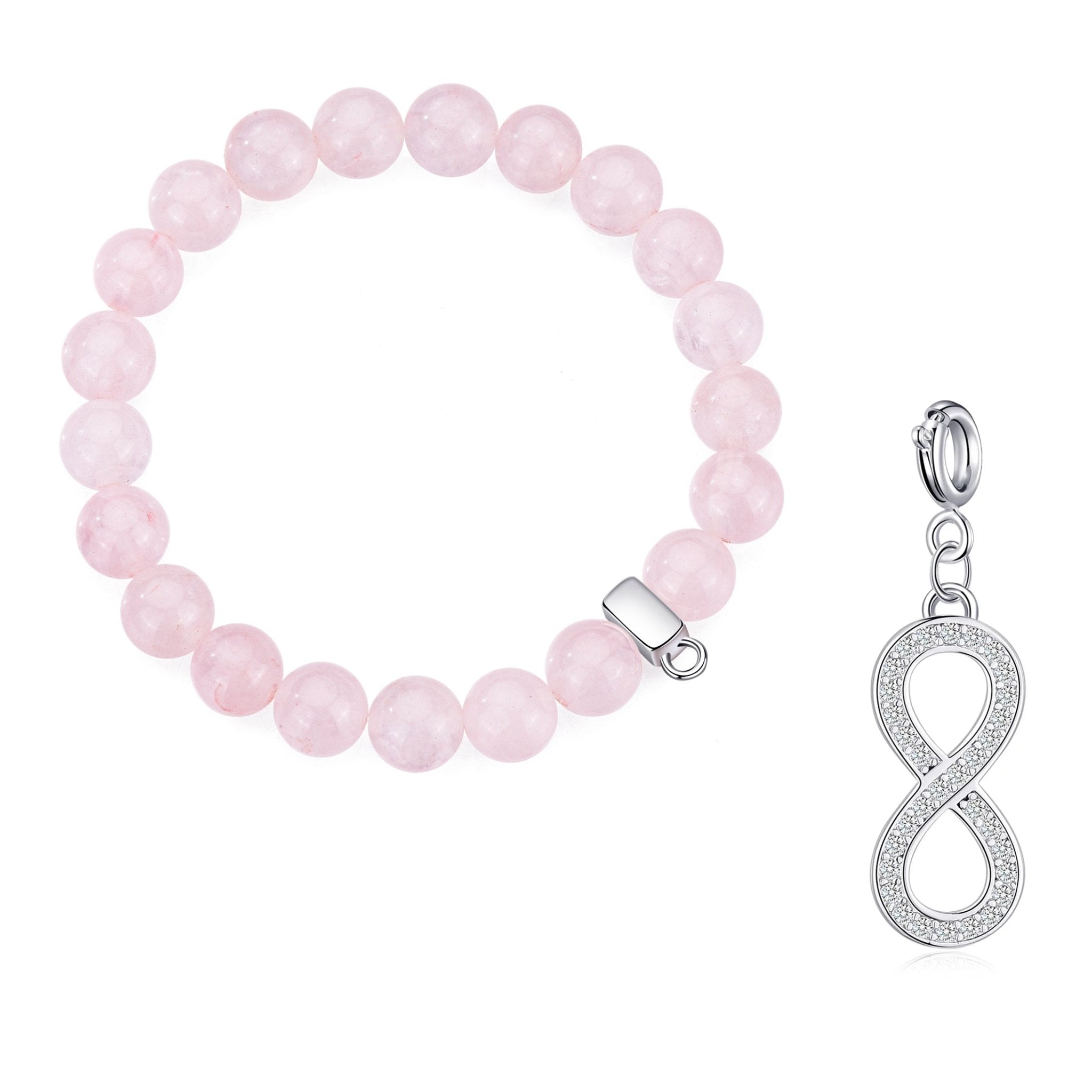 Rose Quartz Gemstone Stretch Bracelet with Charm Created with Zircondia® Crystals