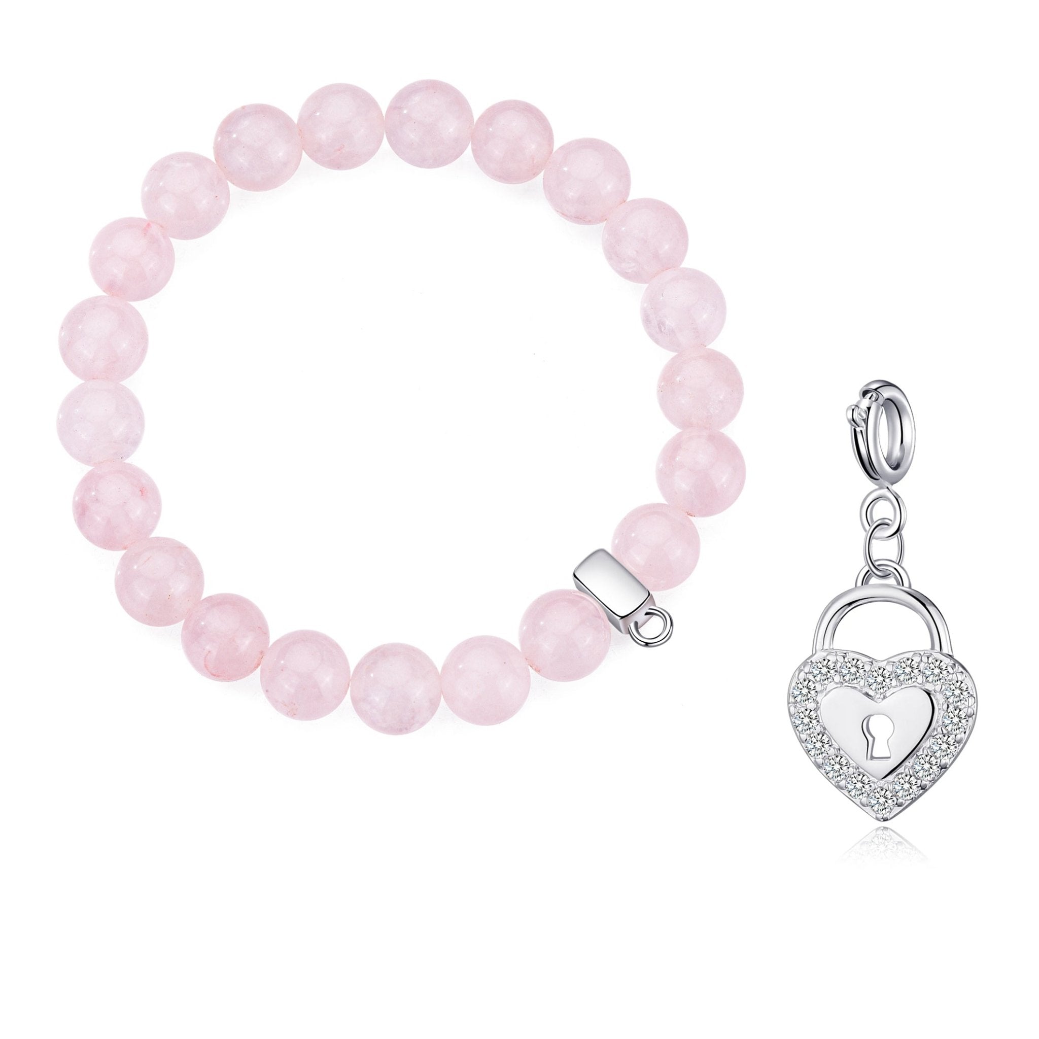 Rose Quartz Gemstone Stretch Bracelet with Charm Created with Zircondia® Crystals