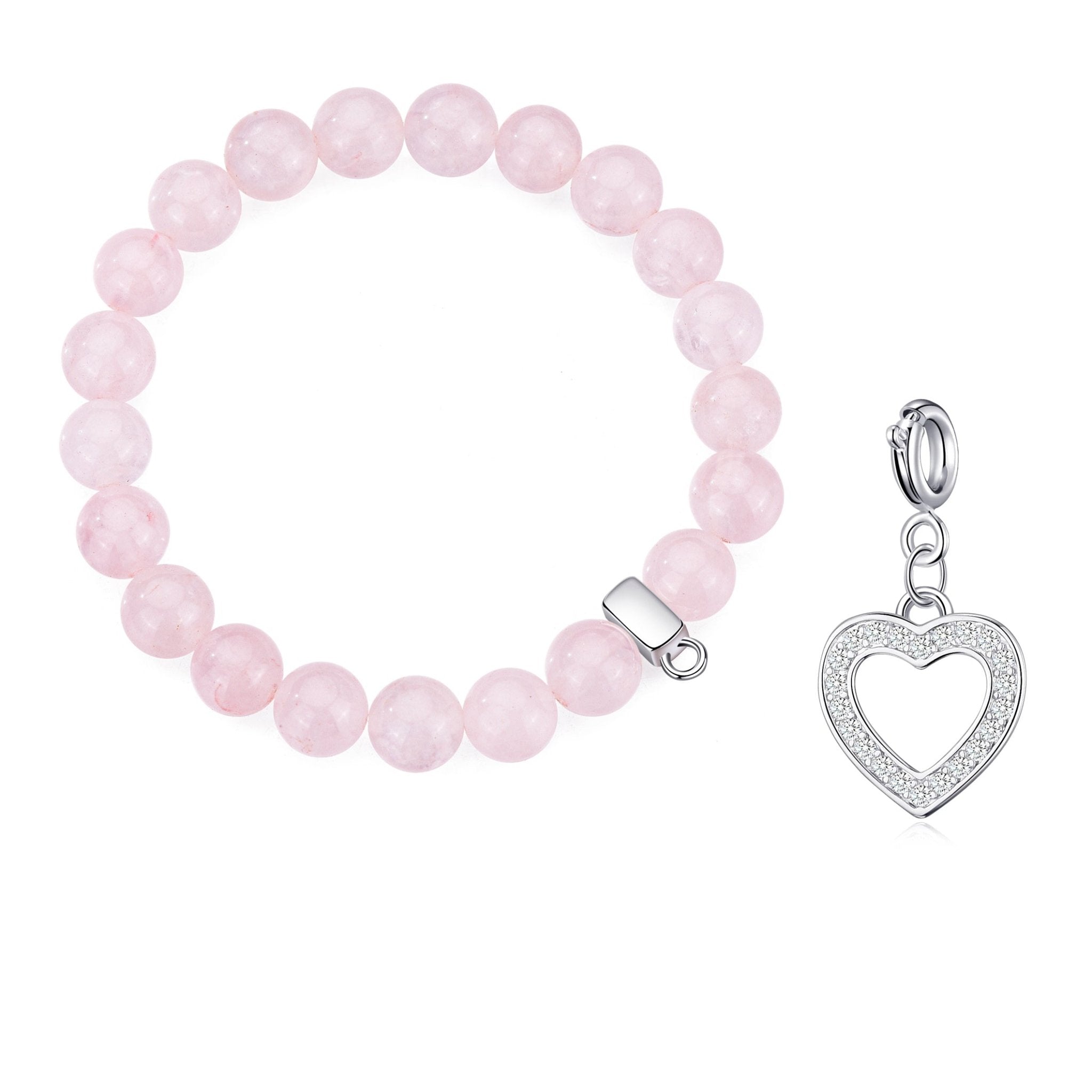 Rose Quartz Gemstone Stretch Bracelet with Charm Created with Zircondia® Crystals
