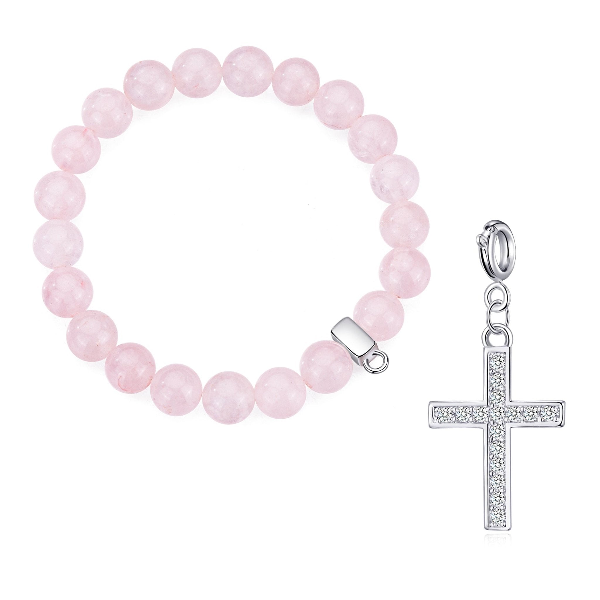 Rose Quartz Gemstone Stretch Bracelet with Charm Created with Zircondia® Crystals