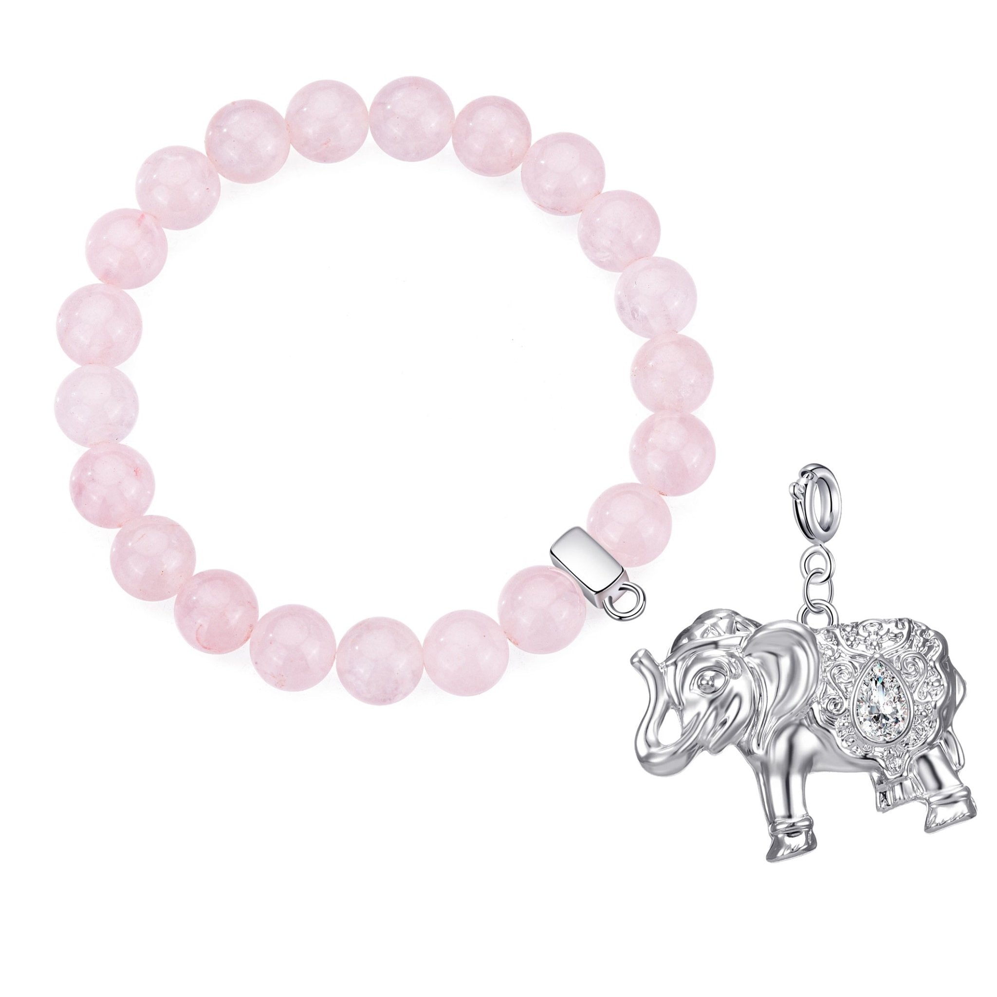 Rose Quartz Gemstone Stretch Bracelet with Charm Created with Zircondia® Crystals