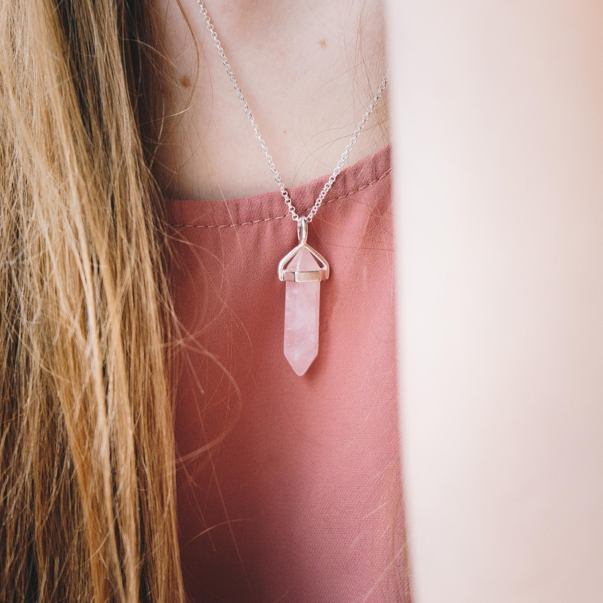 Rose Quartz Genuine Gemstone Necklace