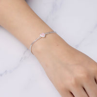 Rose Quartz Heart Gemstone Bracelet Created with Zircondia® Crystals