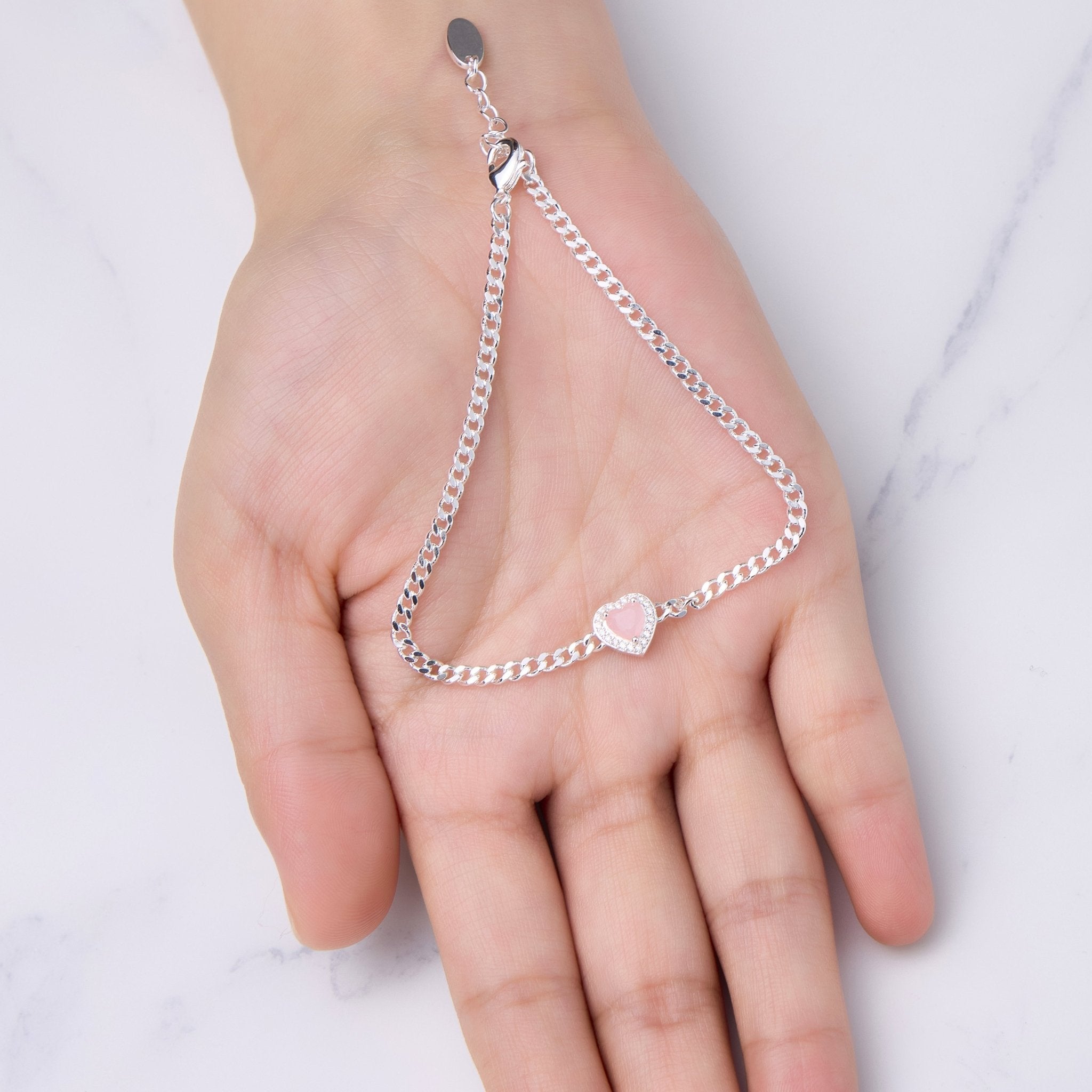 Rose Quartz Heart Gemstone Bracelet with Quote Card Created with Zircondia® Crystals