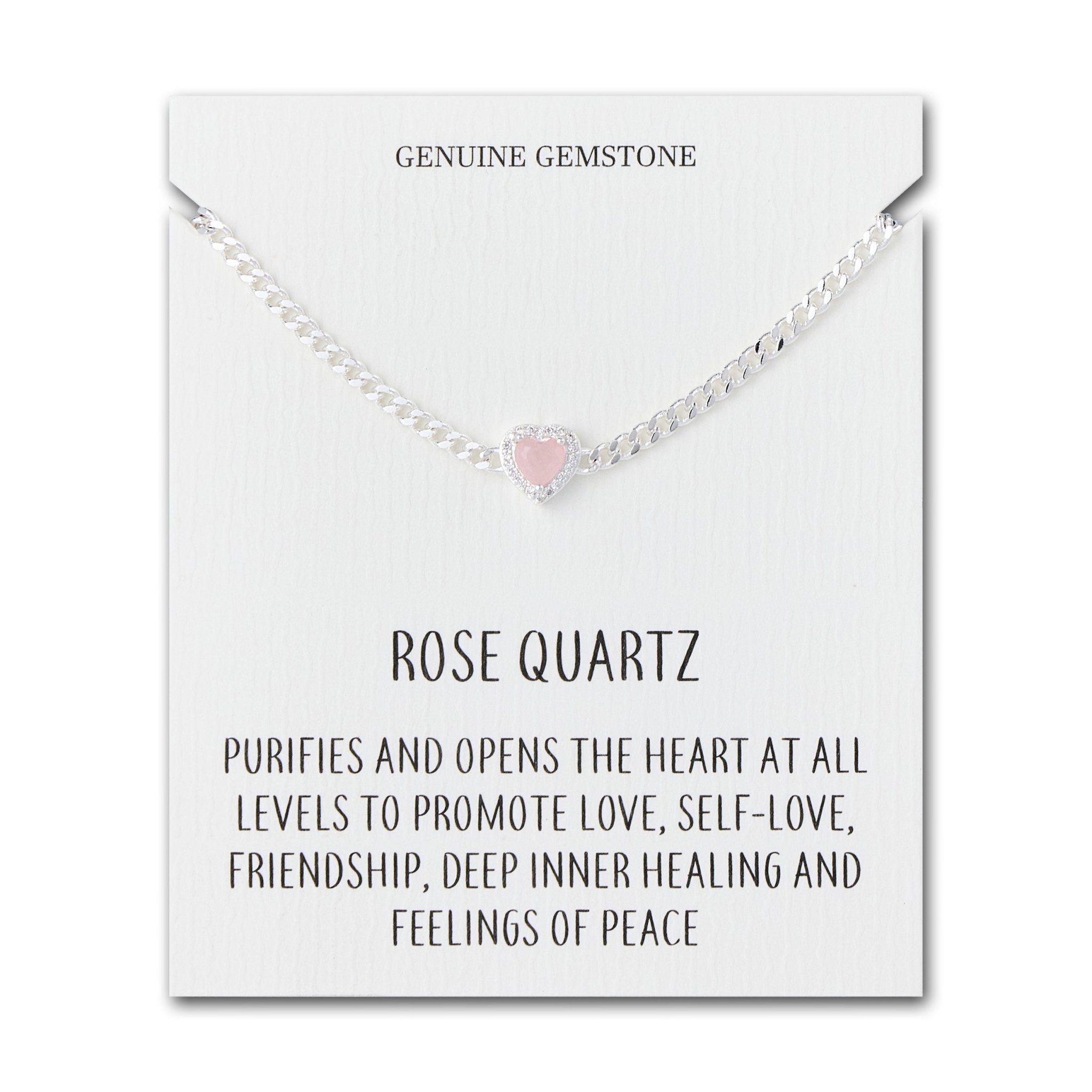 Rose Quartz Heart Gemstone Bracelet with Quote Card Created with Zircondia® Crystals