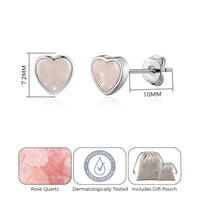 Rose Quartz Heart Stud Earrings